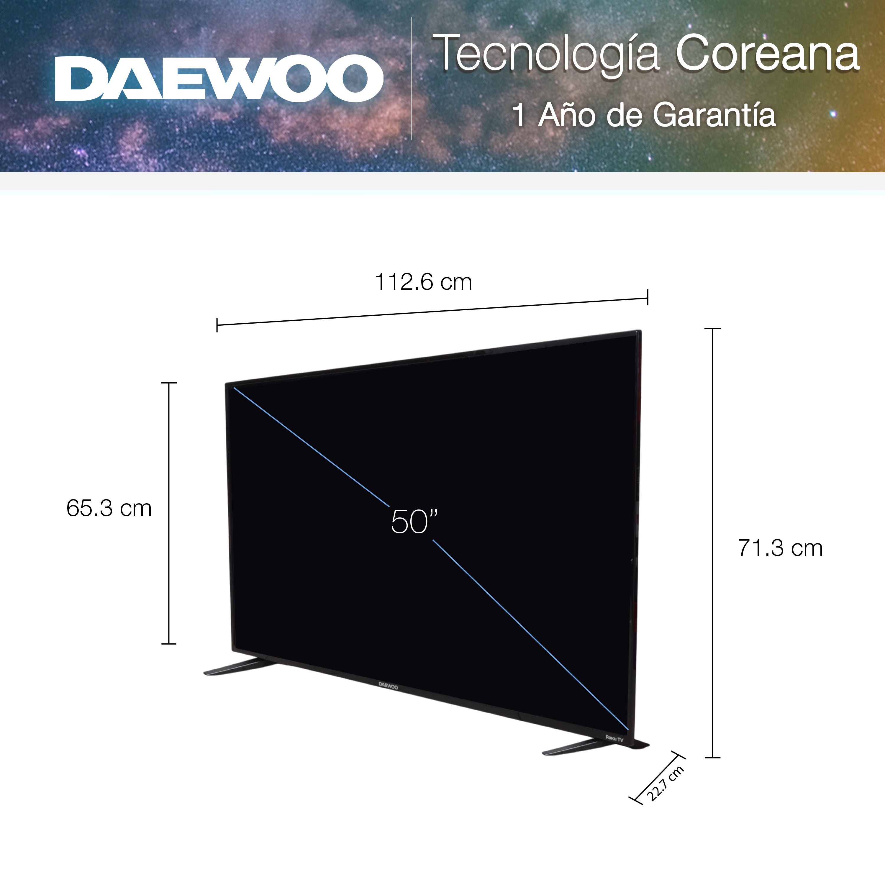 Daewoo Pantalla Smart TV 50 pulgadas 4K UHD LED Roku TV Dolby Audio WiFi 4 HDMI 2 USB AV Netflix YouTube Prime Video Modelo DAW50UR