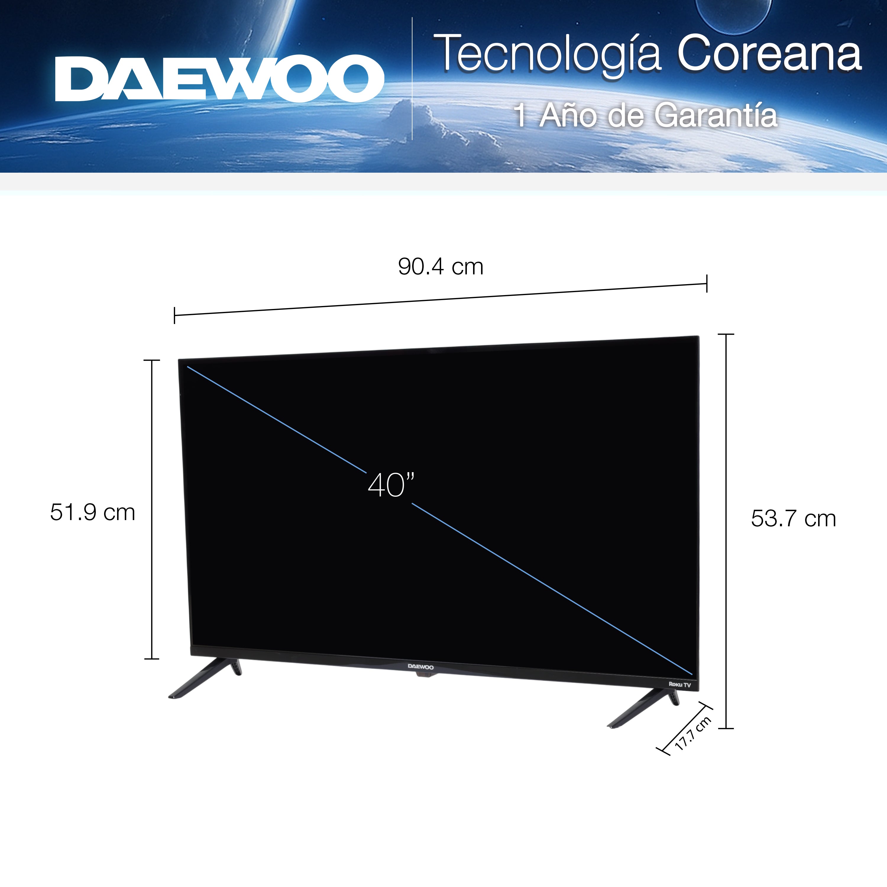 Daewoo Pantalla Televisión Smart TV 40 Pulgadas LED Full HD Roku Frameless Dolby Audio 3 HDMI 1 USB 1 AV DAW40FR