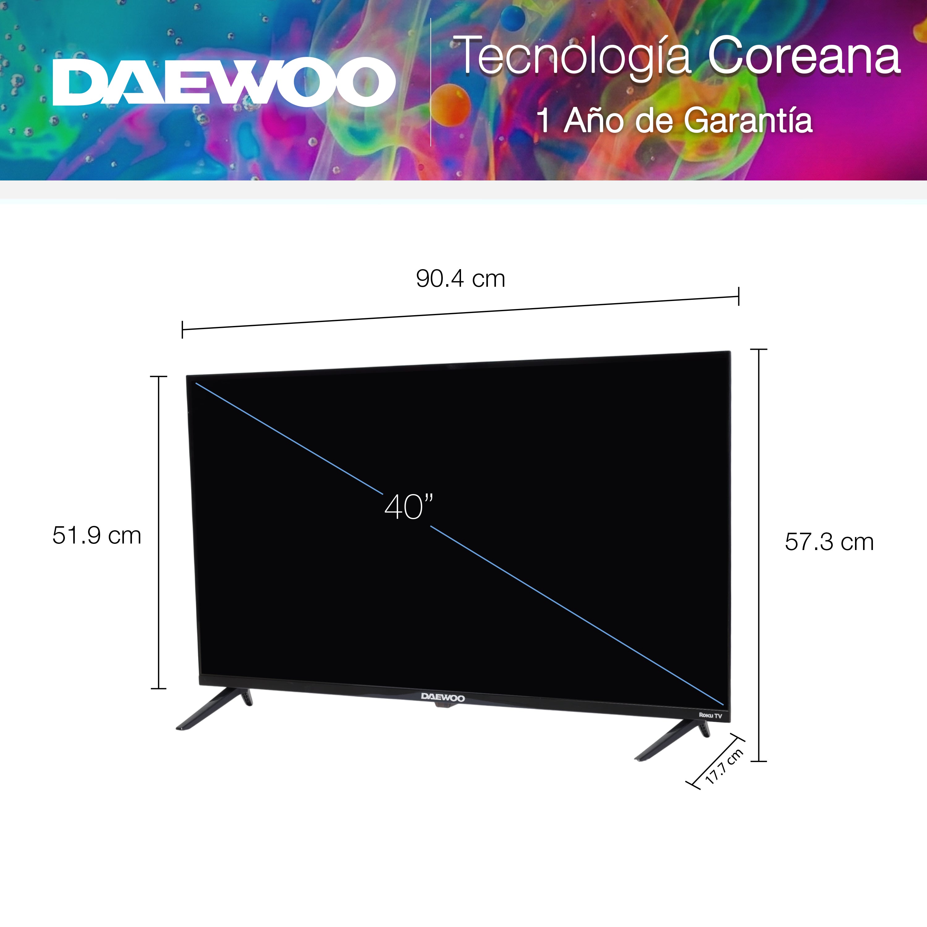 Daewoo Smart TV 40 pulgadas Full HD QLED Frameless Roku TV WiFi 2 HDMI 1 USB AV Netflix YouTube Prime Video Modelo DAW40QRF