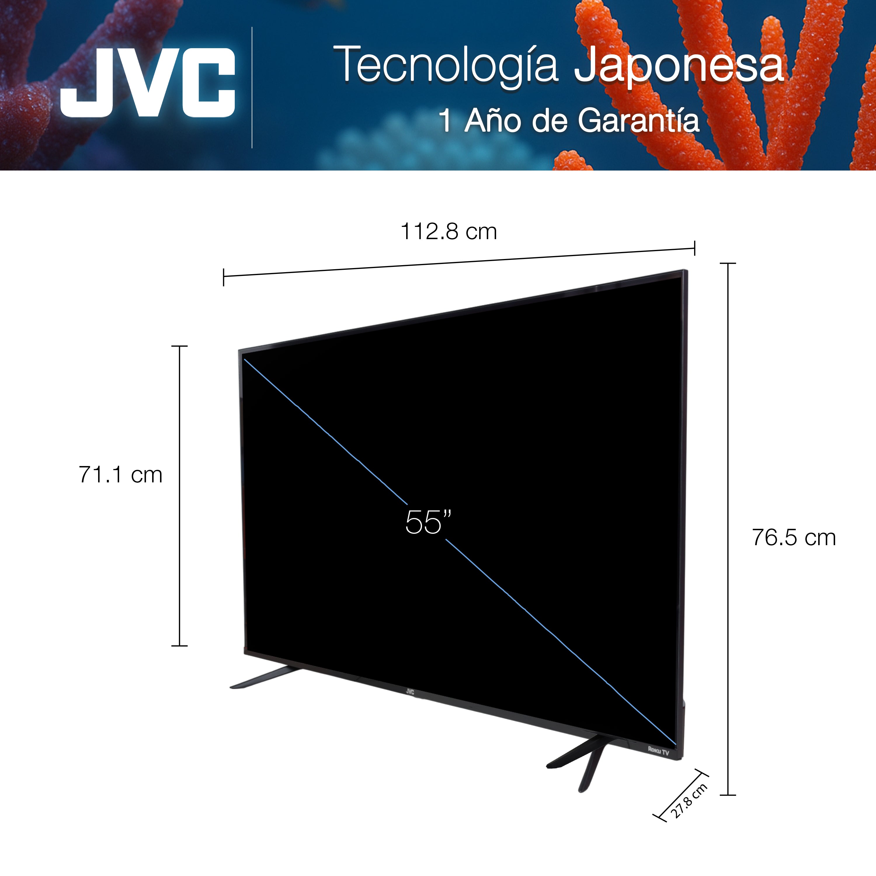 JVC Smart TV 55 pulgadas 4K UHD LED Frameless Roku TV Dolby Audio WiFi 4 HDMI 2 USB AV Netflix YouTube Prime Video Modelo SI55URF