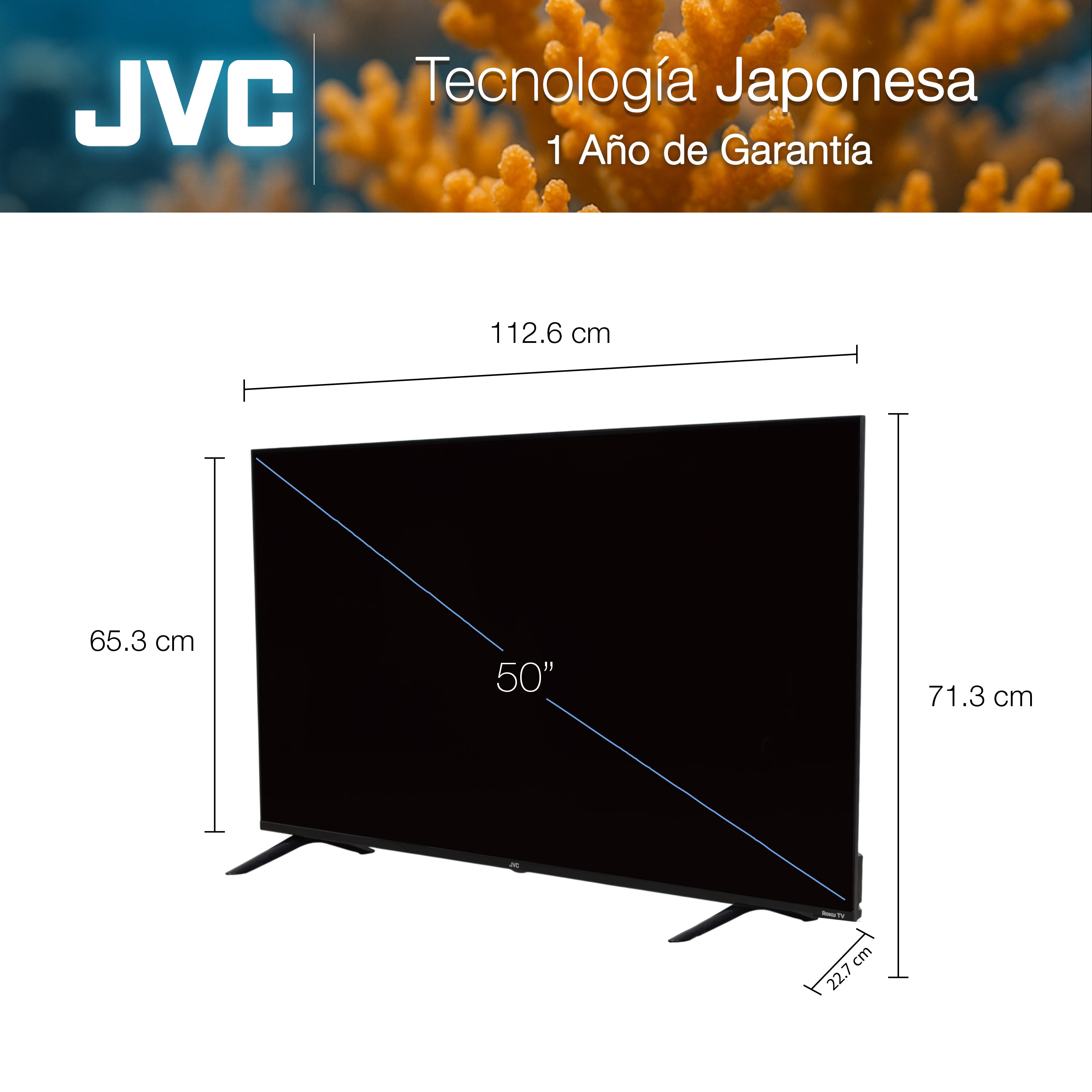 JVC Pantalla Smart TV 50 pulgadas 4K UHD LED Frameless Roku TV Netflix YouTube Prime Video Modelo SI50URF