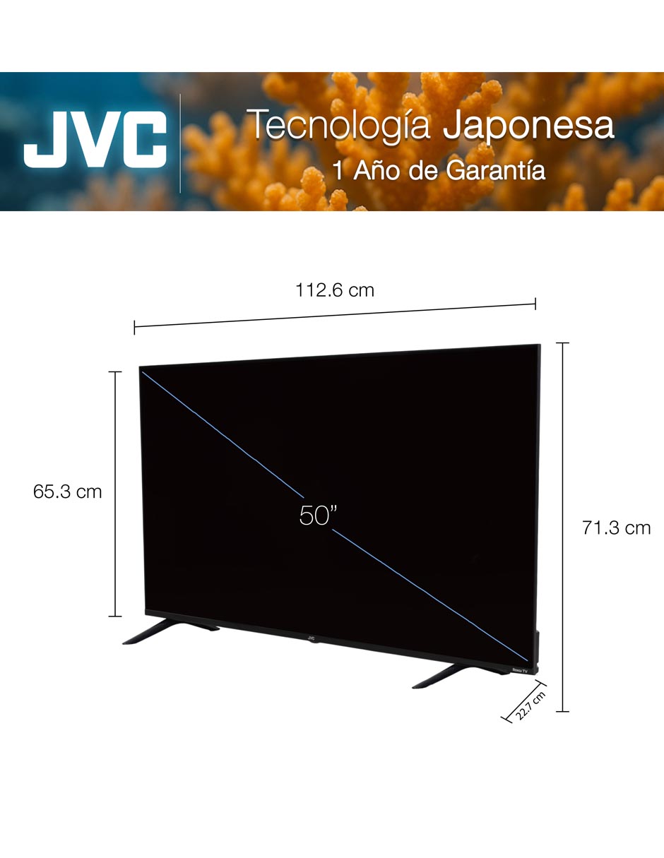 JVC Smart TV 50 pulgadas| 4K UHD LED Roku TV Dolby Audio WiFi 4 HDMI 1 USB AV Netflix YouTube Prime Video Modelo SI50UR