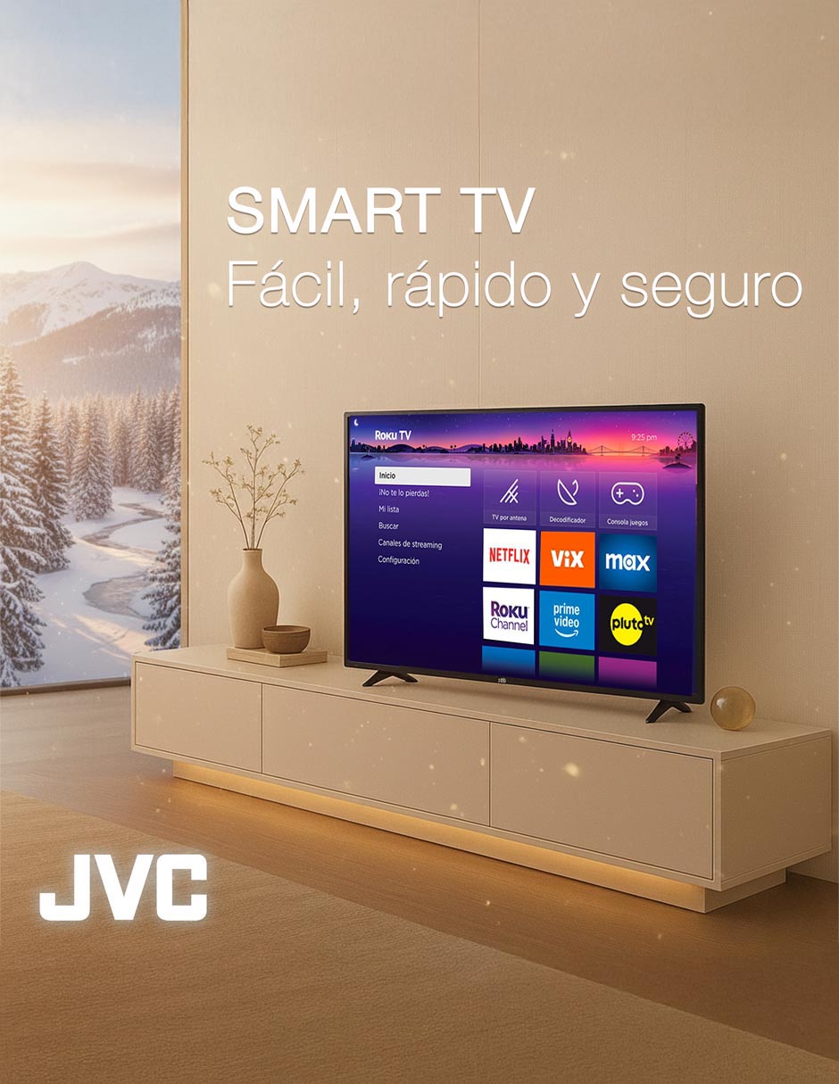 JVC Smart TV 50 pulgadas| 4K UHD LED Roku TV Dolby Audio WiFi 4 HDMI 1 USB AV Netflix YouTube Prime Video Modelo SI50UR