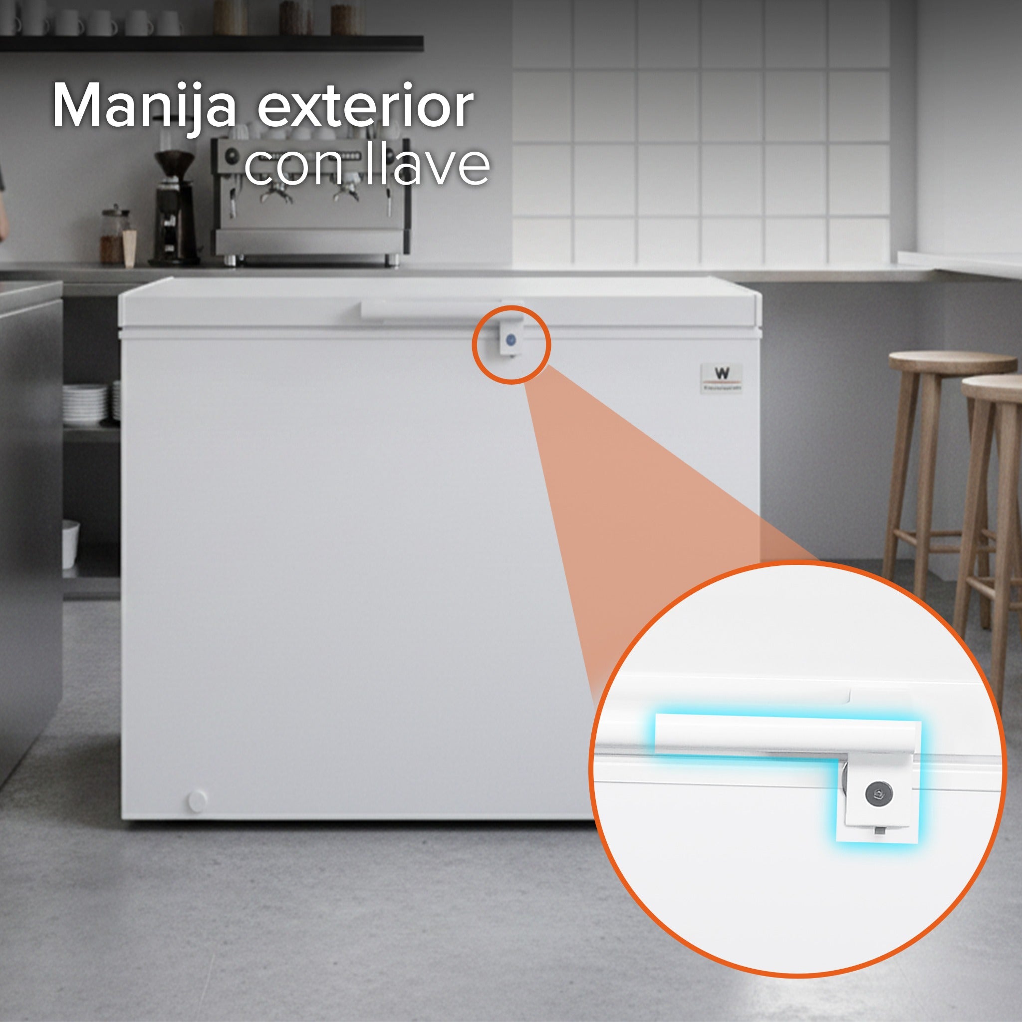 White Westinghouse Congelador 9 pies 251 litros Modelo WWCCF89251LHWSD Inverter control dual condensador interno canastilla puertas deslizables luz interior ruedas