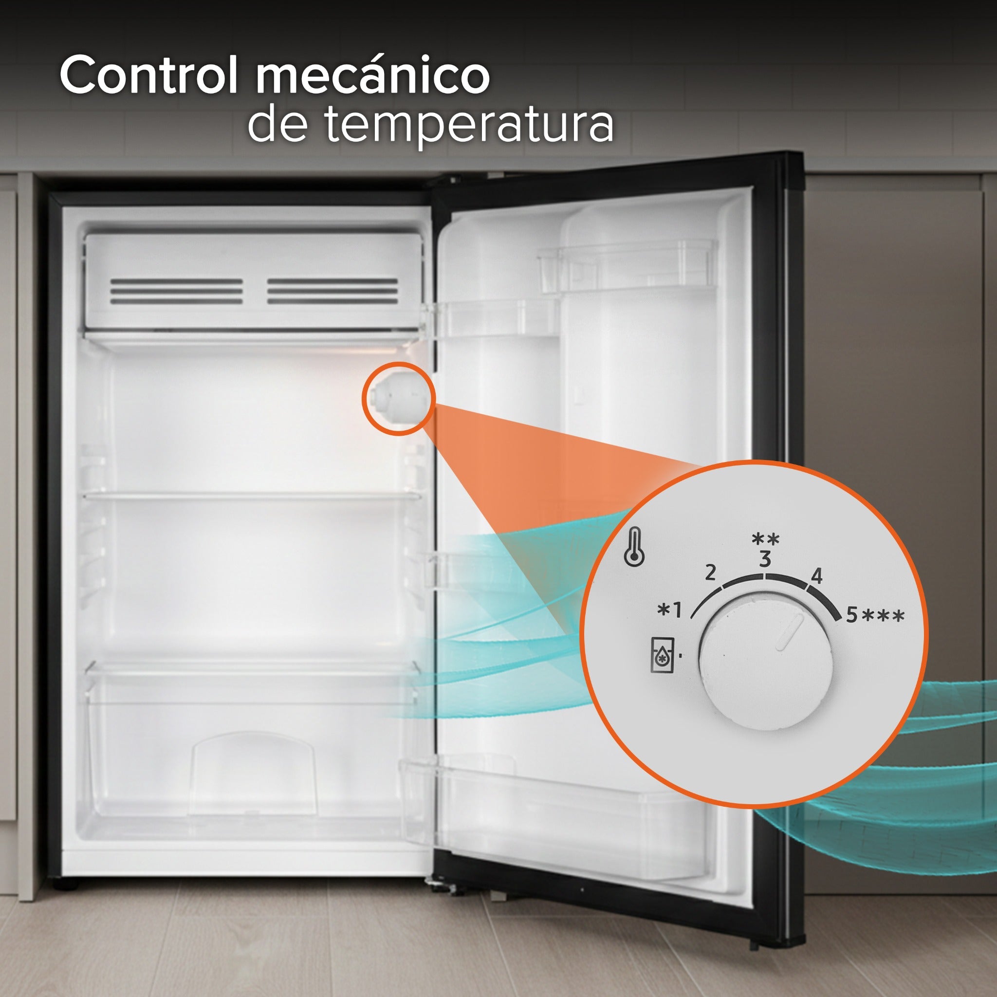 White Westinghouse Refrigerador Frigobar 4.4 pies 124L Modelo WWCR44124LHS Control mecánico de temperatura puerta reversible y luz interior condensador interno pata ajustable