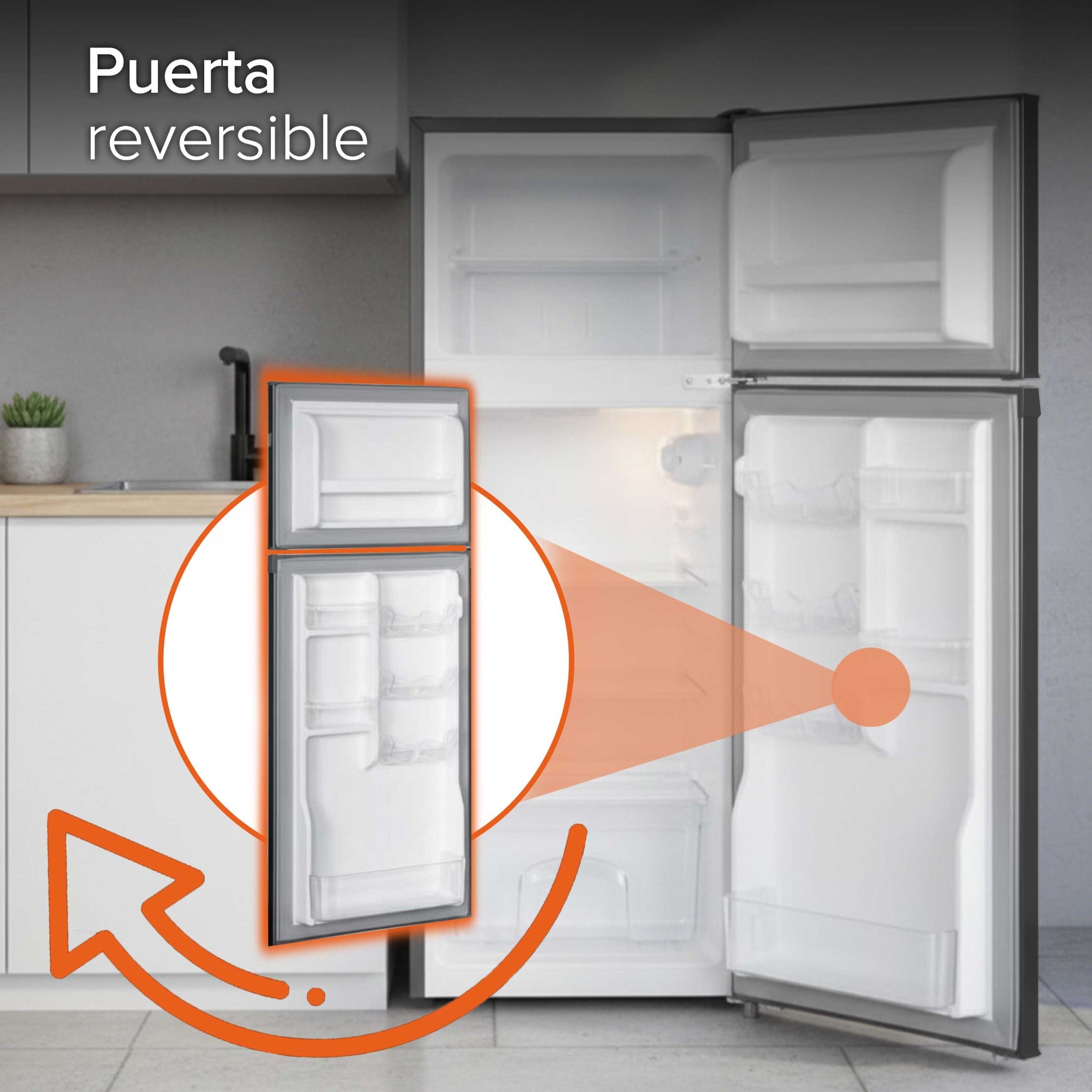 White Westinghouse Refrigerador Frigobar 4.4 pies 125L Modelo WWCR44125LHS Top Mount control mecánico de temperatura puerta reversible y luz interior condensador interno pata ajustable