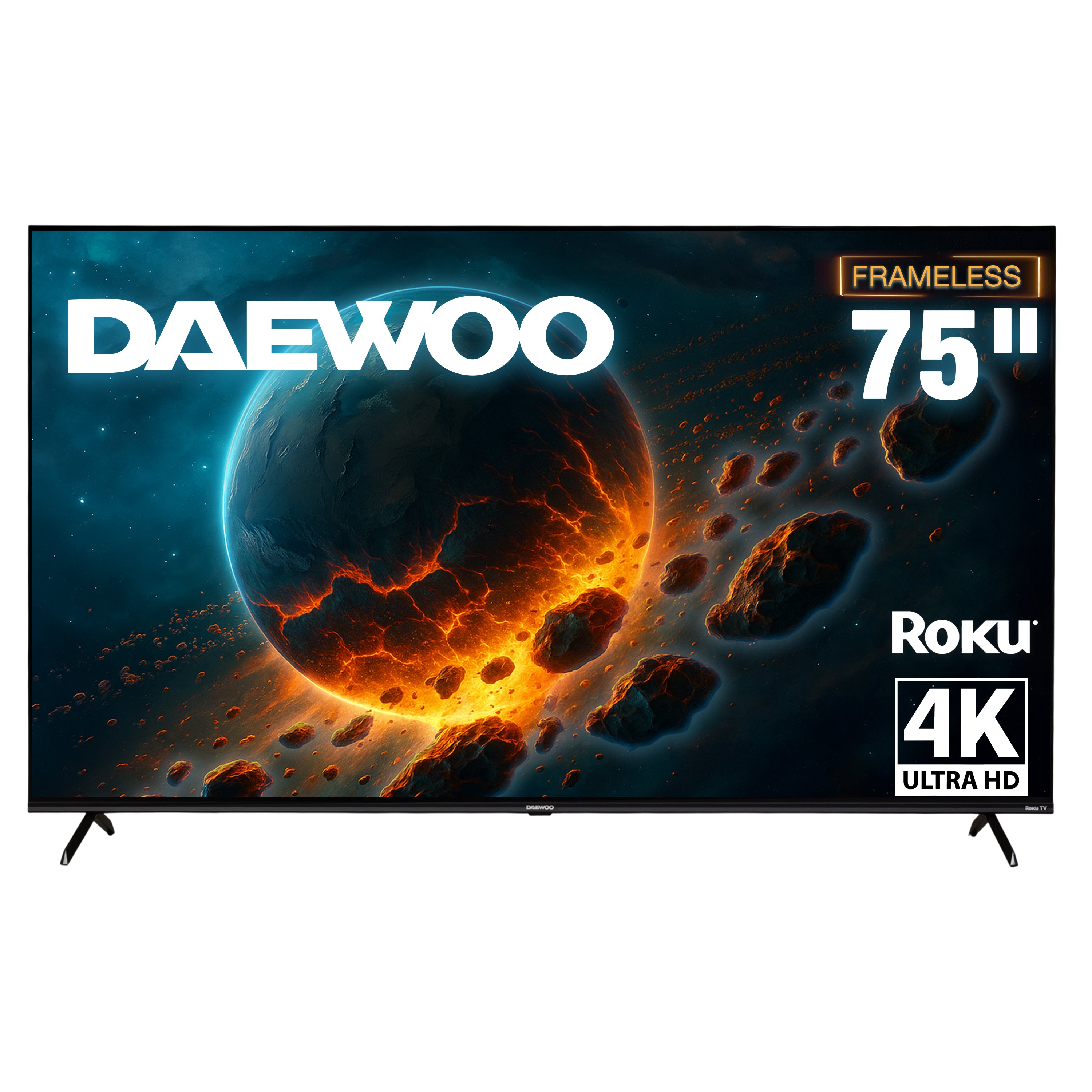Daewoo Smart TV 75 pulgadas 4K UHD LED Frameless Roku TV Dolby Audio WiFi 3 HDMI 2 USB AV Netflix YouTube Prime Video Modelo DAW75URF