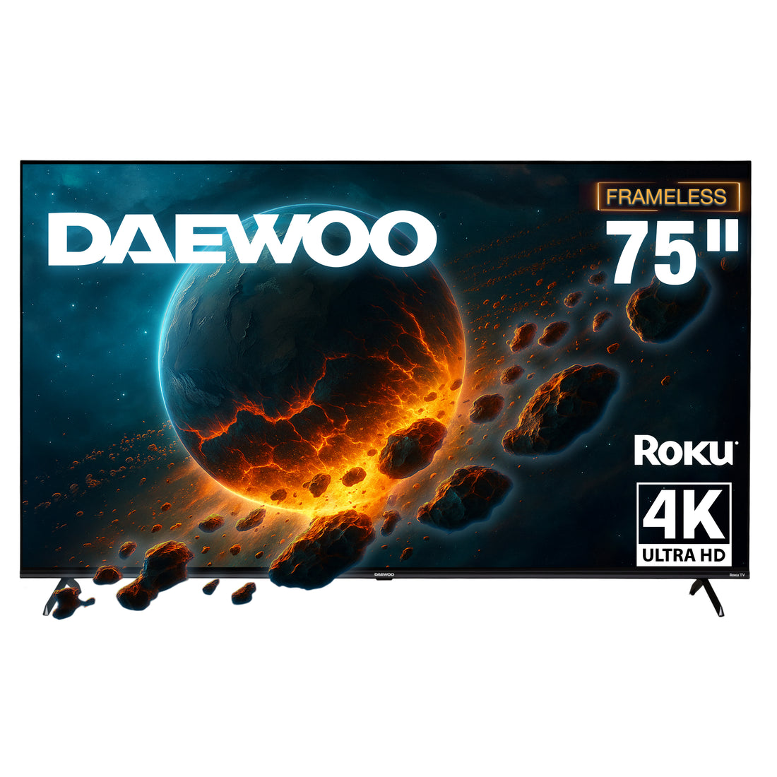 Daewoo Pantalla Smart TV 75 pulgadas 4K UHD LED Frameless Roku TV Dolby Audio WiFi 3 HDMI 2 USB AV Netflix YouTube Prime Video Modelo DAW75URF