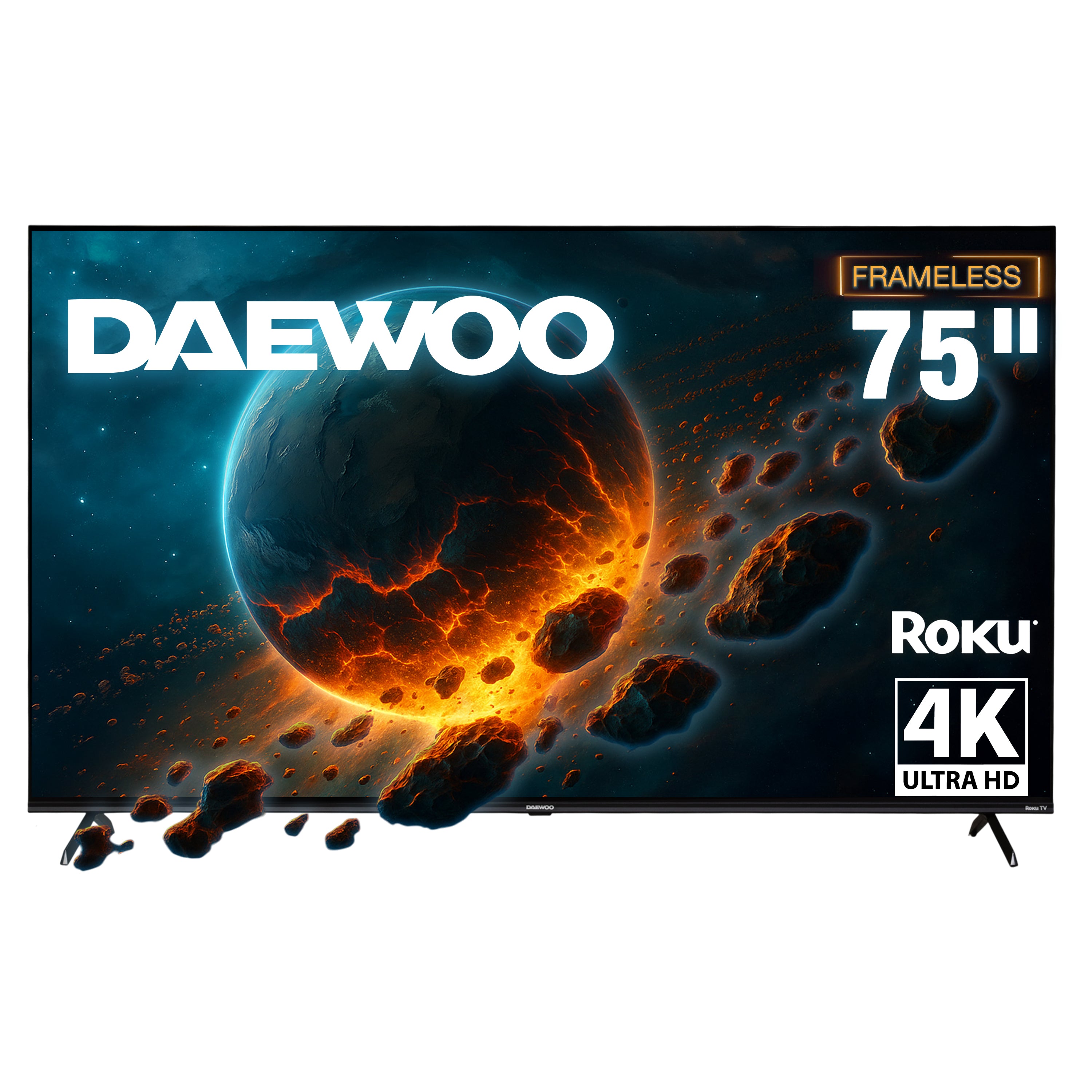 Daewoo Pantalla Smart TV 75 pulgadas 4K UHD LED Frameless Roku TV Dolby Audio WiFi 3 HDMI 2 USB AV Netflix YouTube Prime Video Modelo DAW75URF
