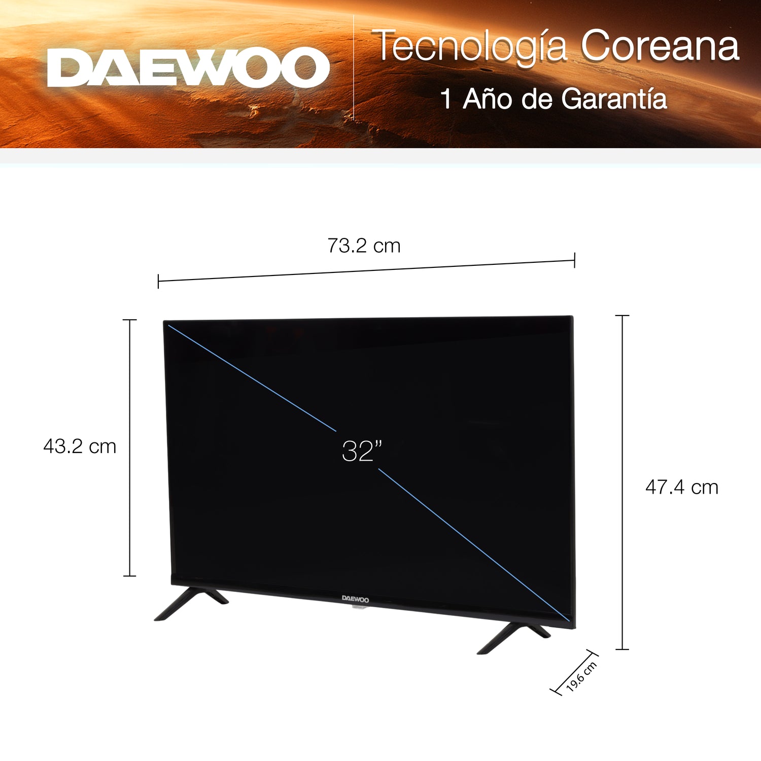 Daewoo TV 32 pulgadas  HD LED  Linux OS  Dolby Audio  WiFi  3 HDMI 2 USB AV Modelo DAW32H