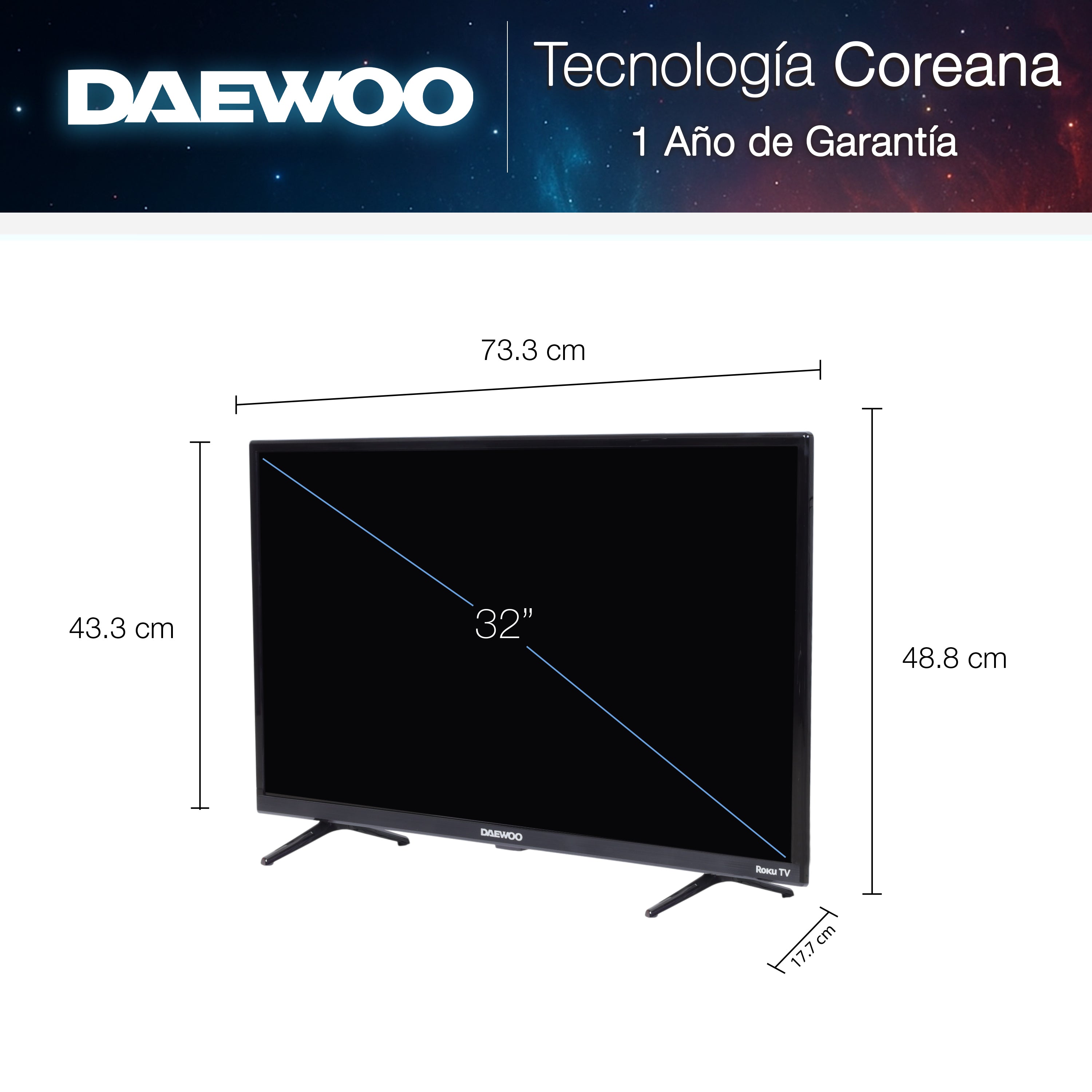 Daewoo Pantalla Smart TV 32 Pulgadas HD LED Roku TV Netflix YouTube Prime Video  Modelo DAW32R