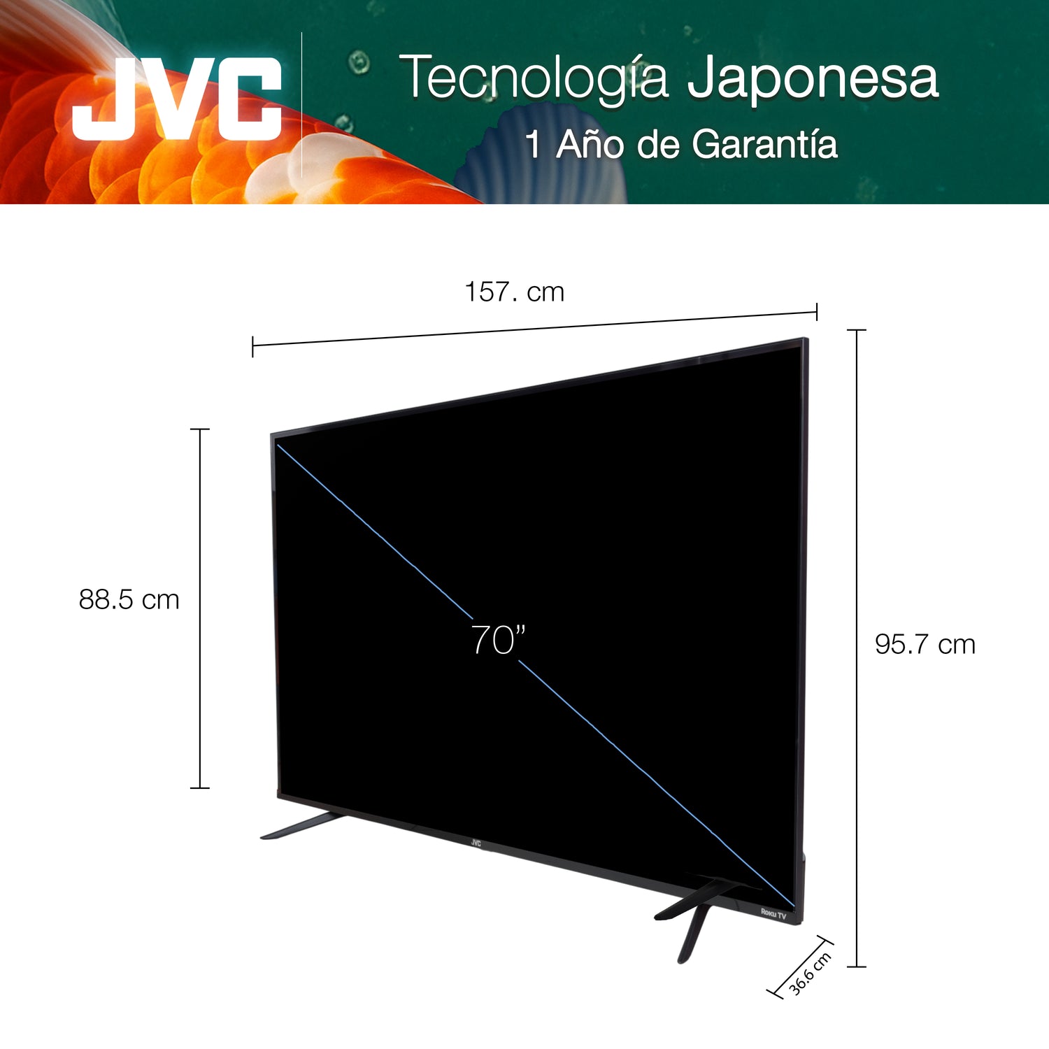JVC Pantalla Smart TV 70 pulgadas 4K UHD LED Frameless Roku TV Dolby Audio WiFi 4 HDMI 2 USB AV Netflix YouTube Prime Video Modelo SI70URF