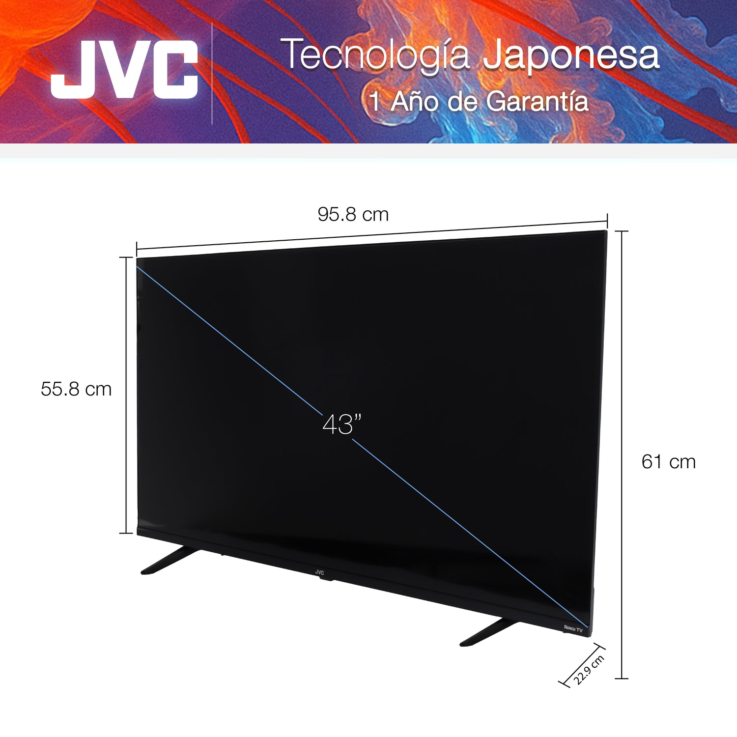 JVC Pantalla Televisión Smart TV 43 Pulgadas LED FHD Roku Frameless Dolby Audio 3 HDMI 1 USB 1 AV SI43FRF