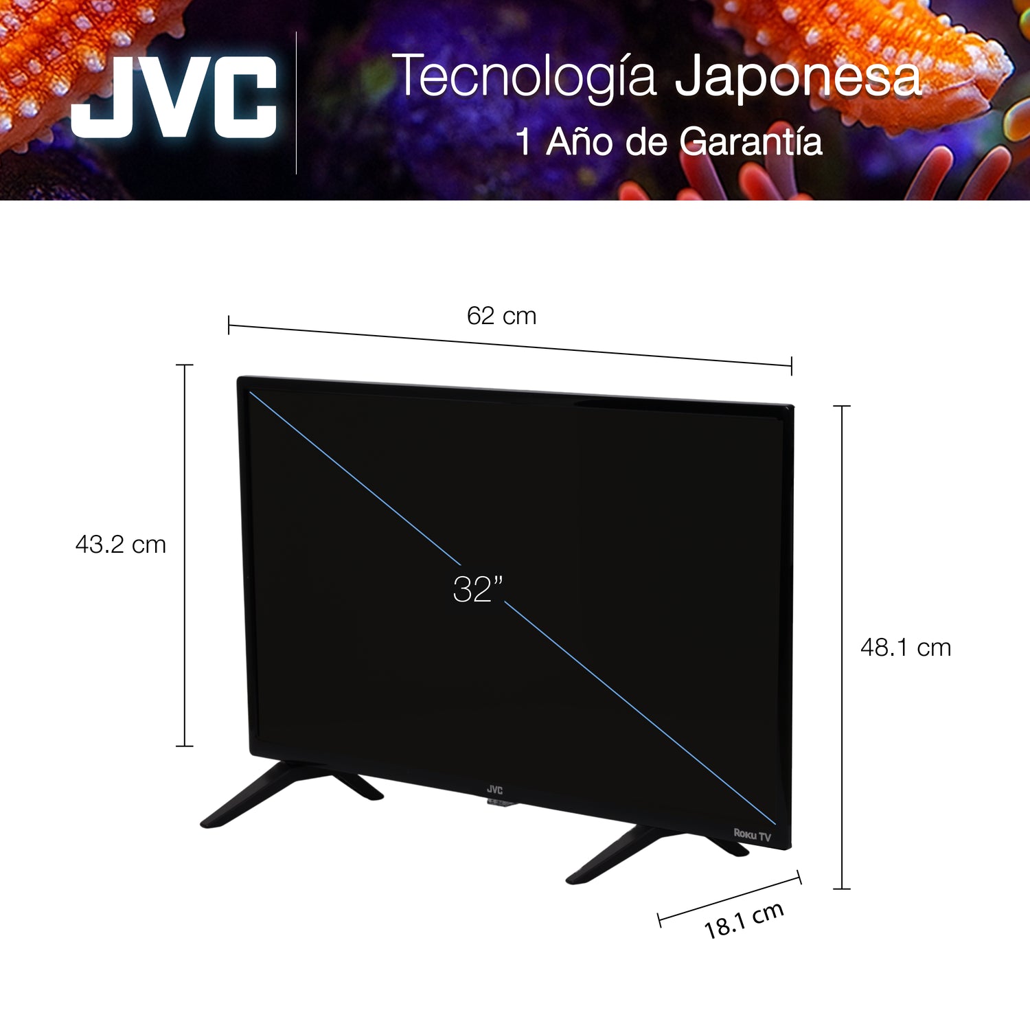 JVC Pantalla Smart TV 32 pulgadas HD LED Roku TV Dolby Audio WiFi 3 HDMI 1 USB AV Netflix YouTube Prime Video Modelo SI32R