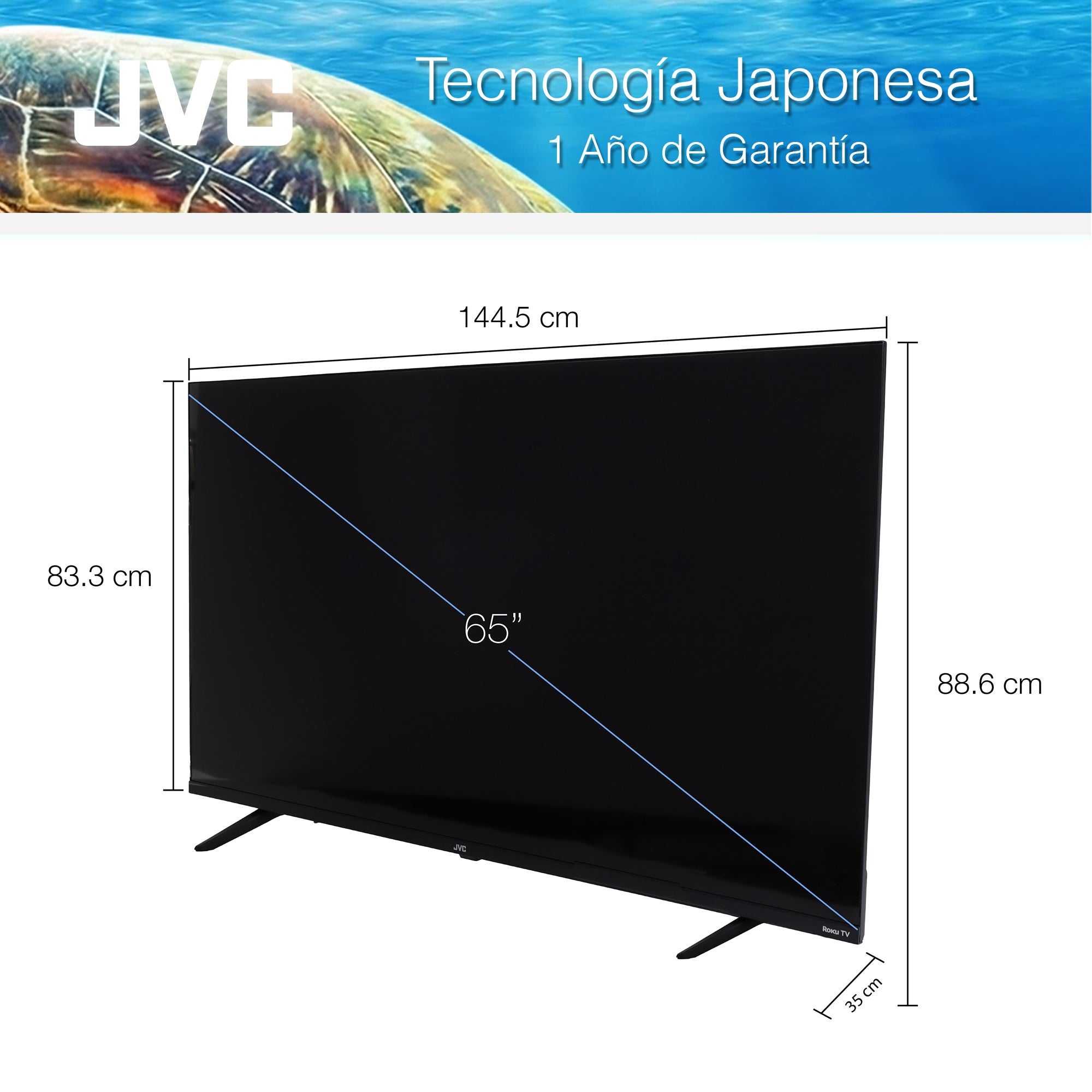 JVC Pantalla Smart TV 65 pulgadas 4K UHD LED Frameless Roku TV Dolby Audio WiFi 4 HDMI 2 USB AV Netflix YouTube Prime Video Modelo SI65URF