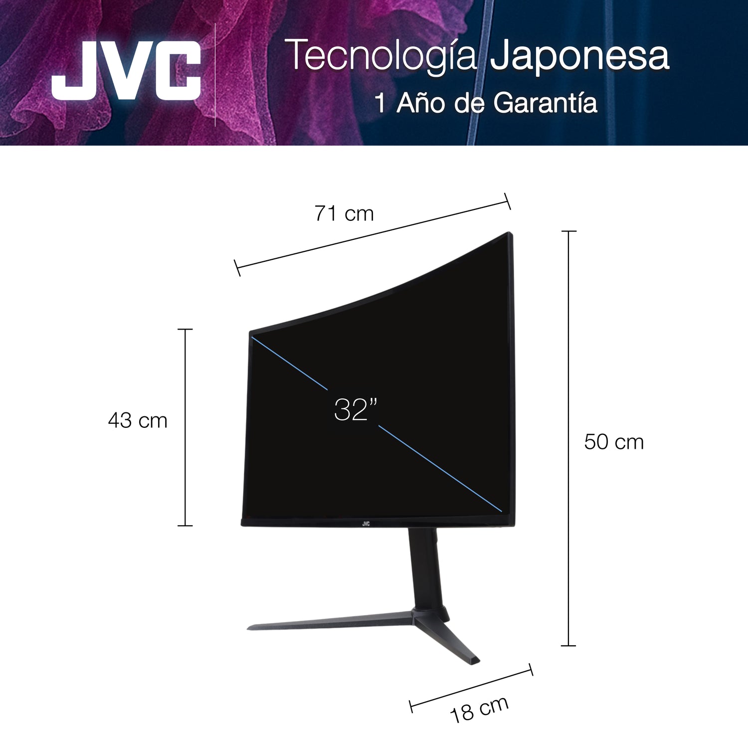 JVC Gaming Monitor 32 pulgadas Full HD LED 1920 x 1080 2 HDMI 1 DisplayPort Audio Out Earphone Out Modelo SI32G