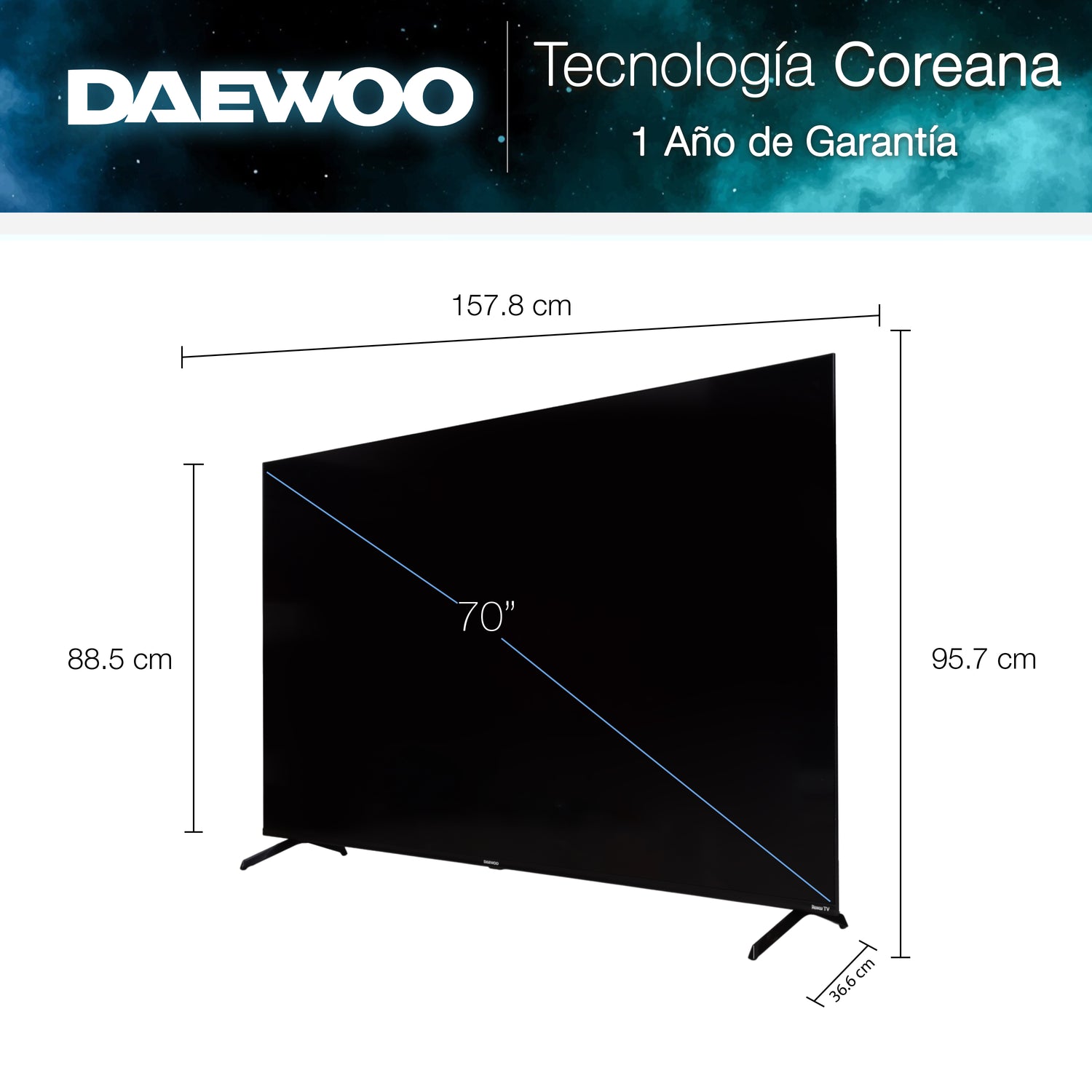Daewoo Pantalla Smart TV 70 pulgadas 4K UHD LED Roku TV Dolby Audio WiFi 4 HDMI 2 USB AV Netflix YouTube Prime Video Modelo DAW70UR