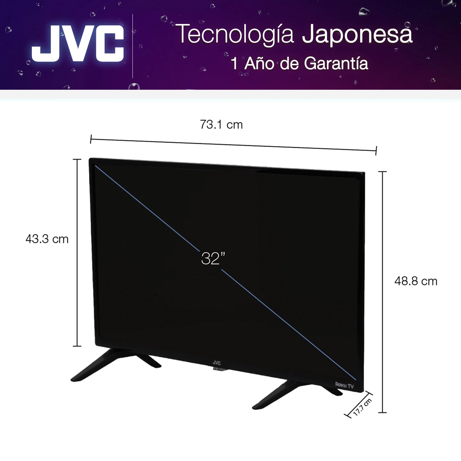 JVC Pantalla Smart TV 32 pulgadas HD LED Frameless Roku TV Netflix YouTube Prime Video Modelo SI32RF