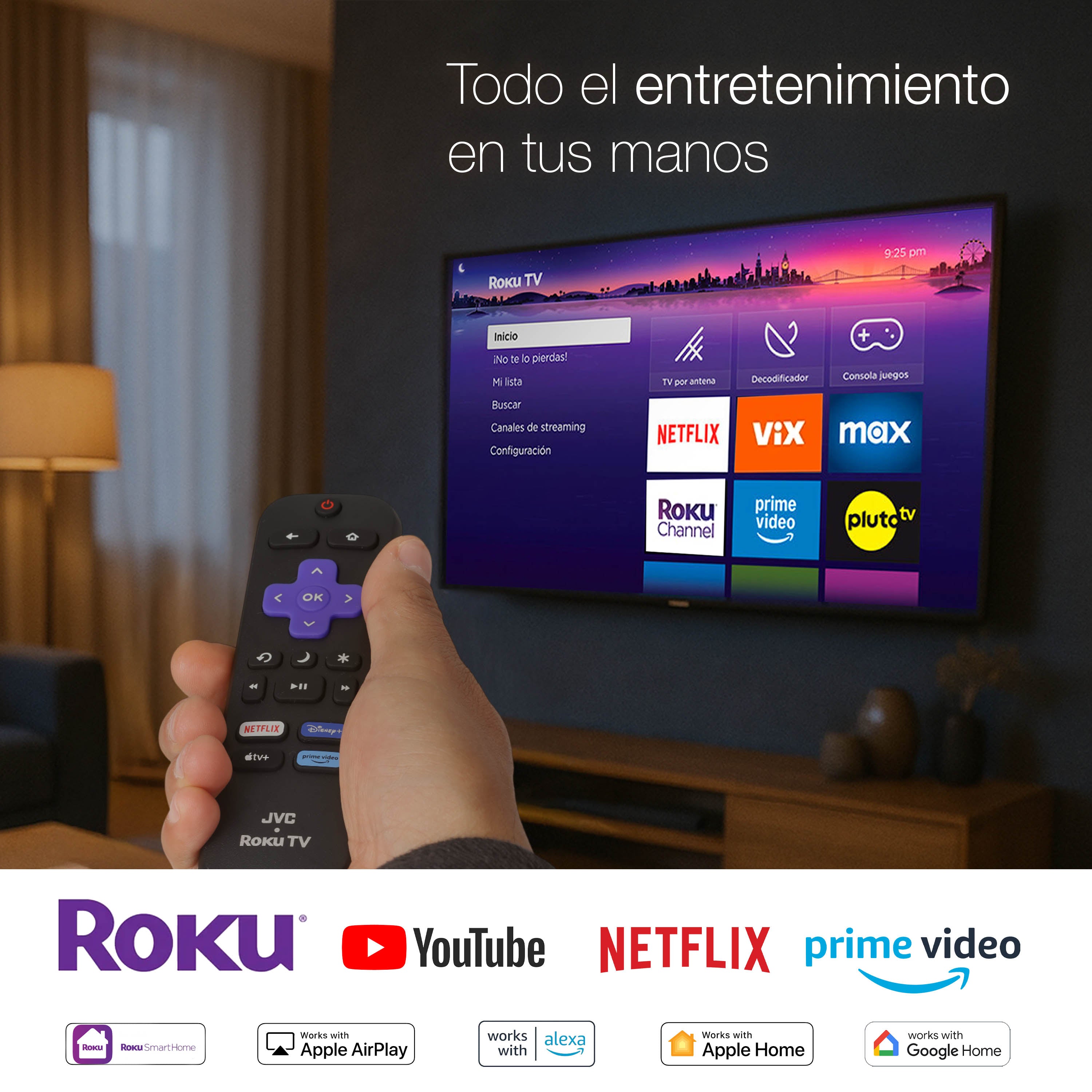 JVC Pantalla Smart TV 32 pulgadas HD LED Frameless Roku TV Netflix YouTube Prime Video Modelo SI32RF