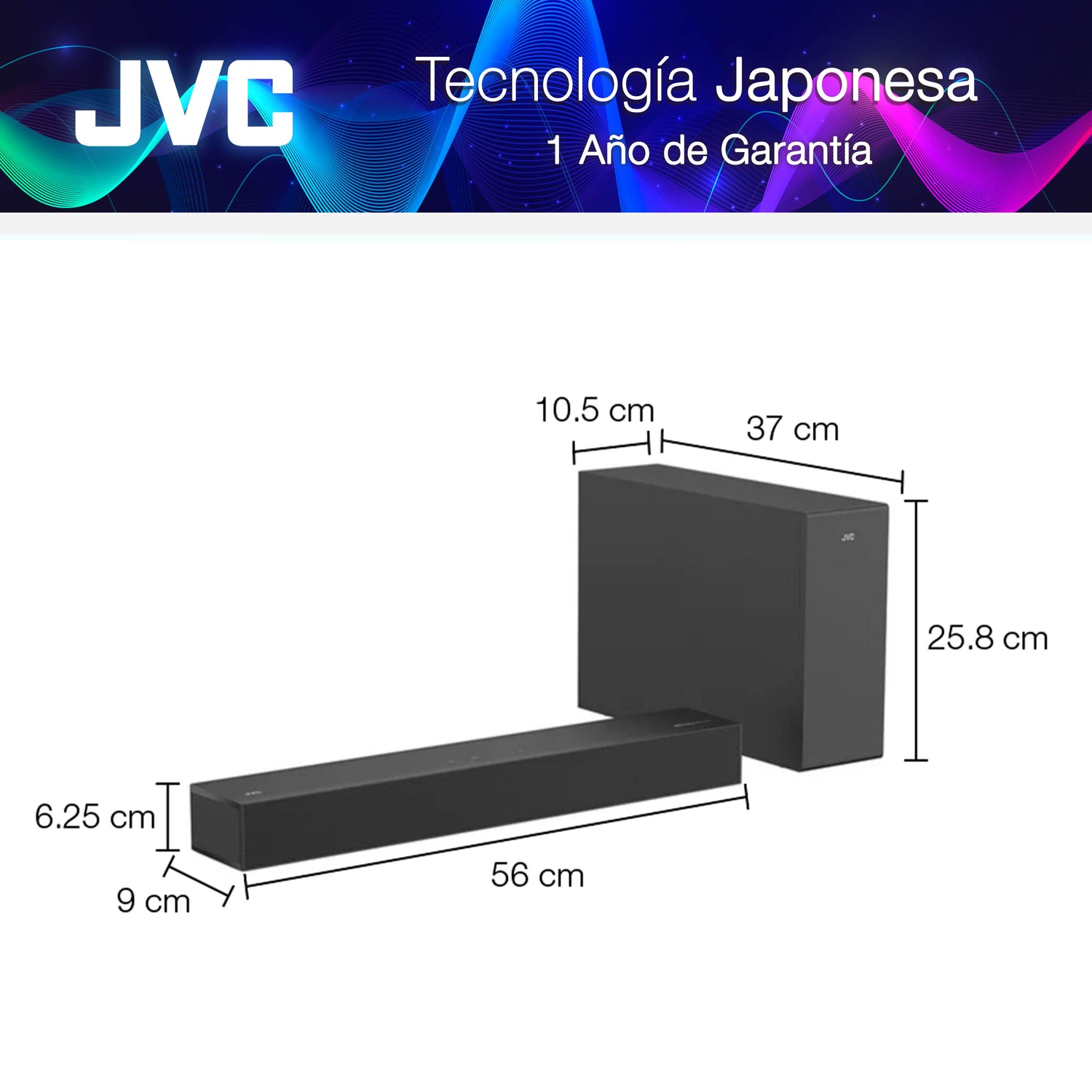 JVC Soundbar 2.1 canales con Subwoofer inalámbrico Dolby Atmos Bluetooth 5.3 HDMI ARC Optical Input Roku TV Ready Modelo SB542R