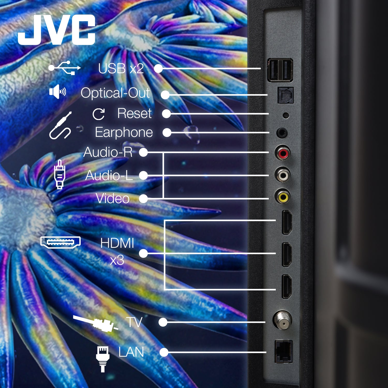 JVC Smart TV 75 pulgadas 4K UHD LED Frameless Roku TV Dolby Audio WiFi Netflix YouTube Prime Video Modelo SI75URF
