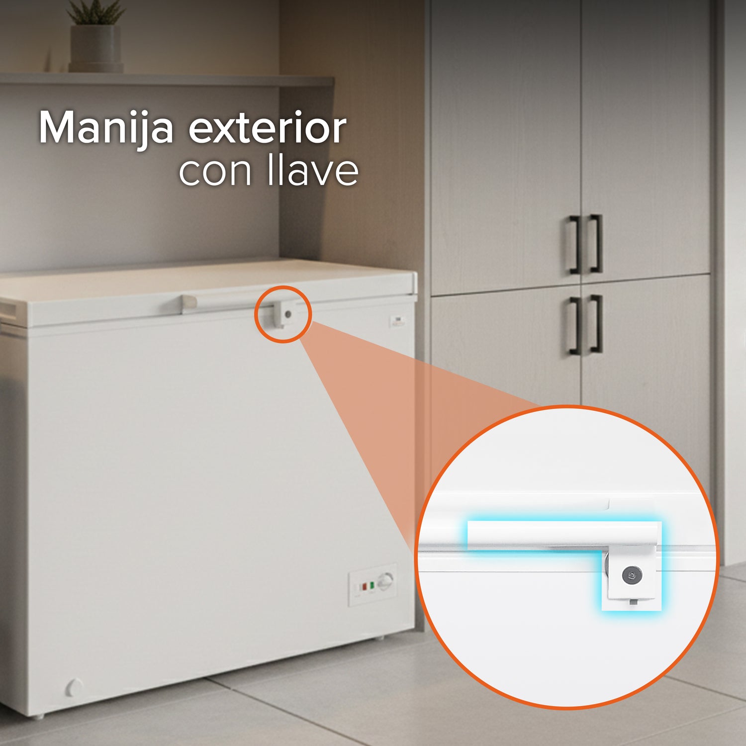 White Westinghouse Congelador 7 pies 200 L Modelo WWCCF071200LHWSD ruedas condensador interno control dual de temperatura canastilla interior cerradura con llave