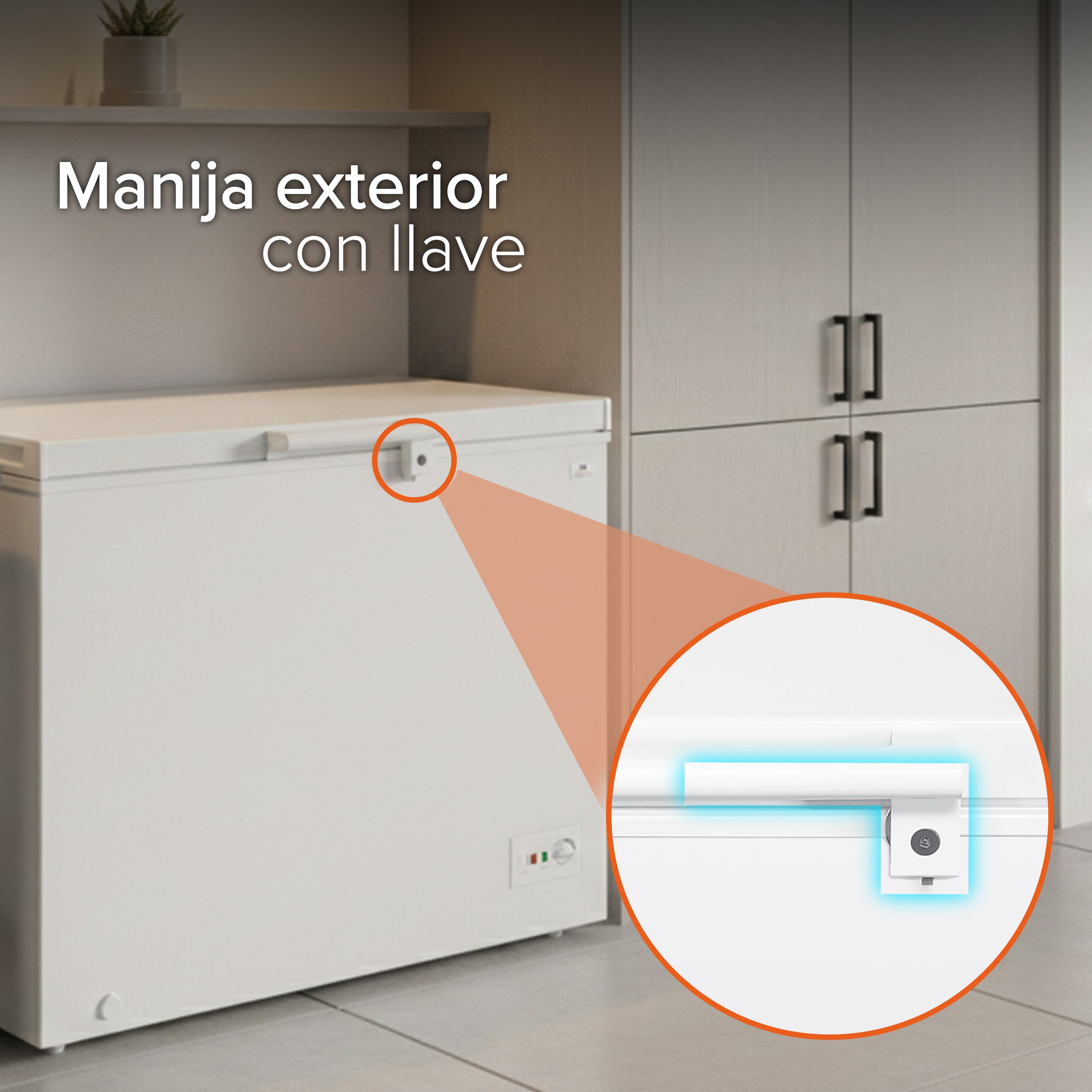 White Westinghouse Congelador 7 pies 200 L Modelo WWCCF071200LHWSD ruedas condensador interno control dual de temperatura canastilla interior cerradura con llave