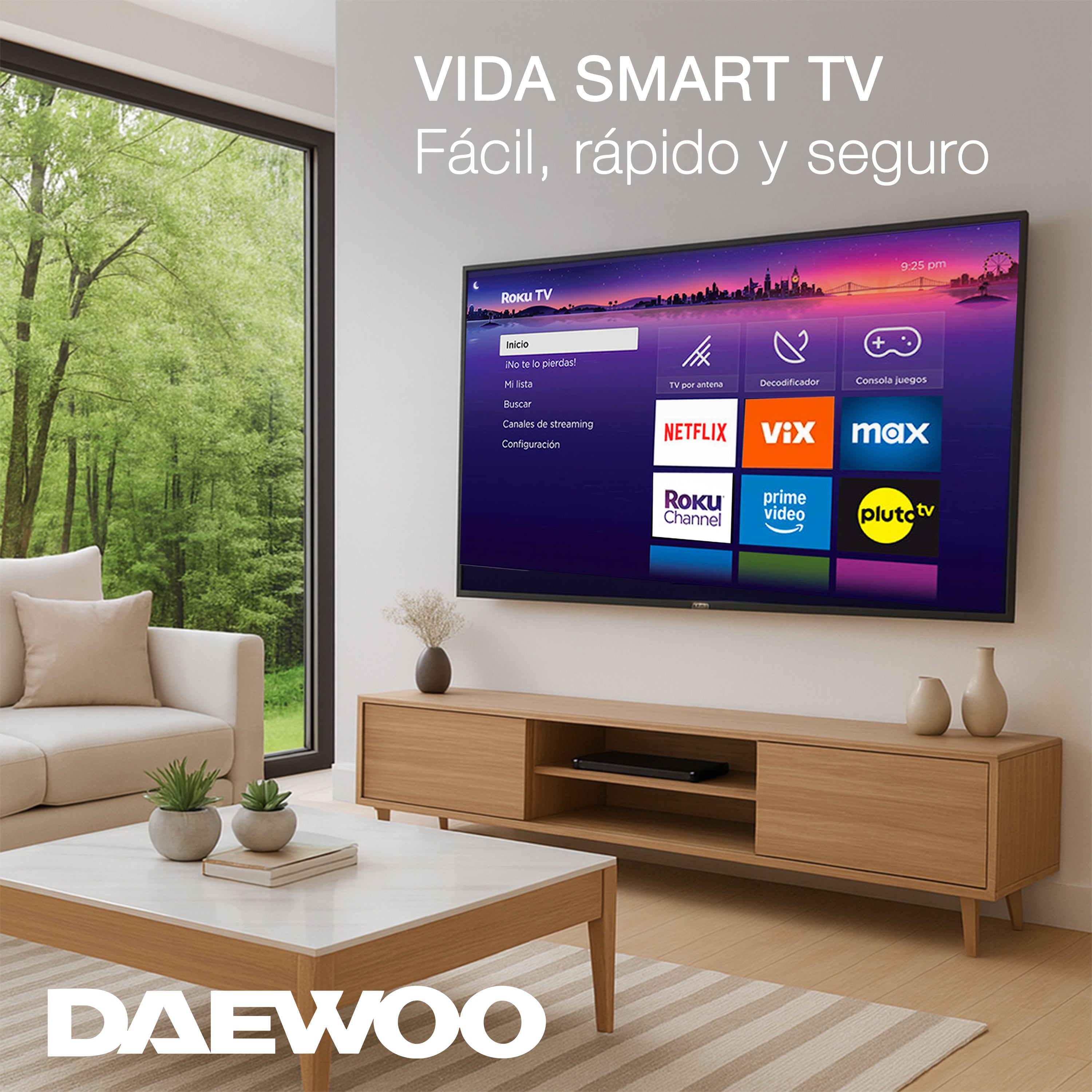 Daewoo Pantalla Televisión Smart TV 40 Pulgadas LED Full HD Roku Frameless Dolby Audio 3 HDMI 1 USB 1 AV DAW40FR