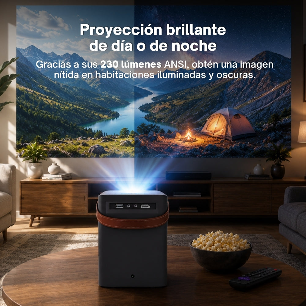 Proyector Portátil Daewoo CinemaFX PHB-709 con Roku Streaming Stick 4K Incluido HD 720p 230 ANSI Lúmenes WiFi AirPlay Miracast Pantalla Hasta 170" HDMI y USB