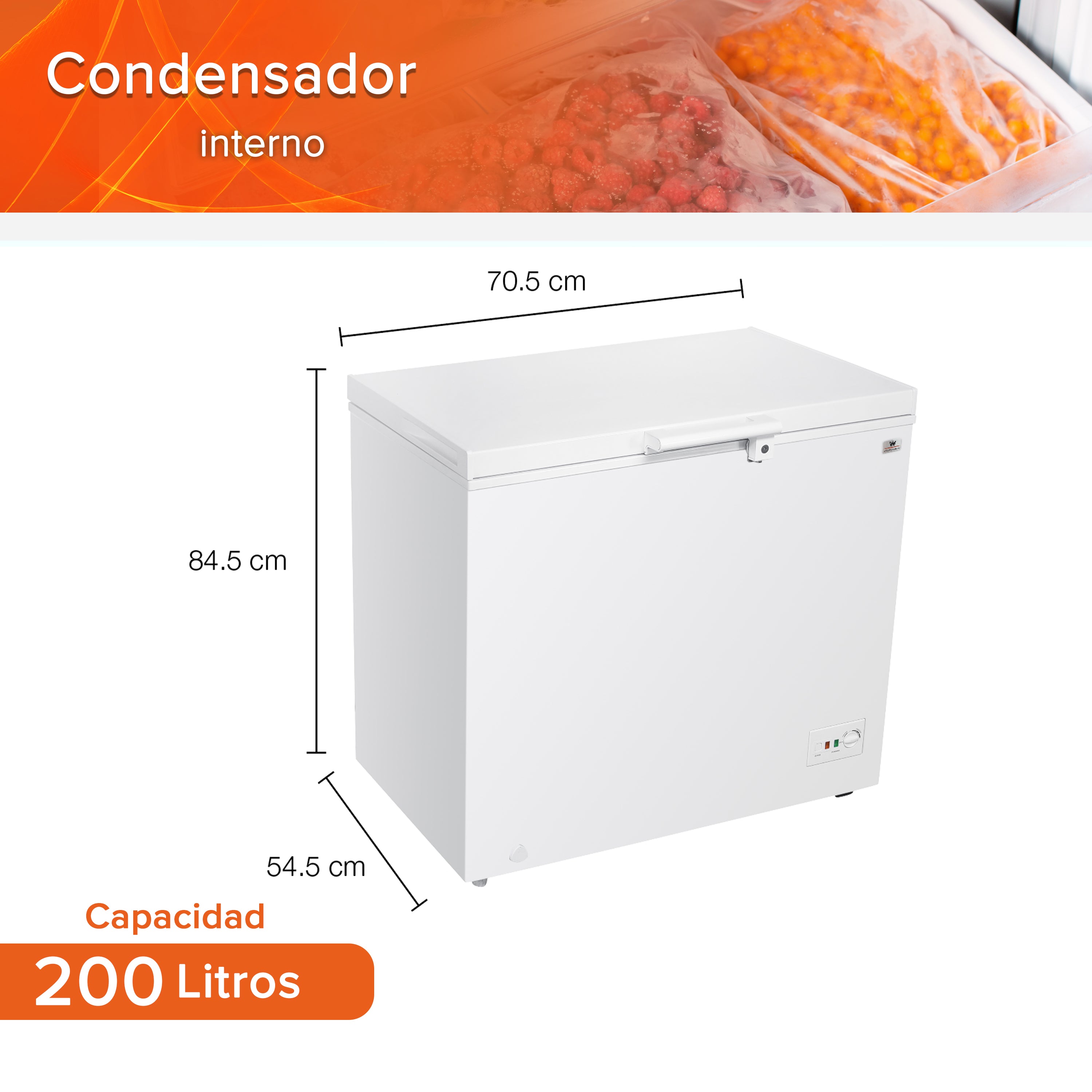 White Westinghouse Congelador 7 pies 200 L Modelo WWCCF071200LHWSD ruedas condensador interno control dual de temperatura canastilla interior cerradura con llave