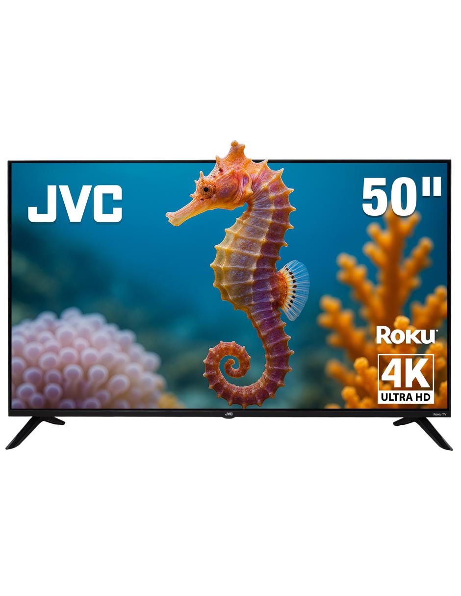 JVC  Smart TV 50 pulgadas| 4K UHD LED  Roku TV  Dolby Audio  WiFi  4 HDMI 1 USB AV  Netflix YouTube Prime Video  Modelo SI50UR