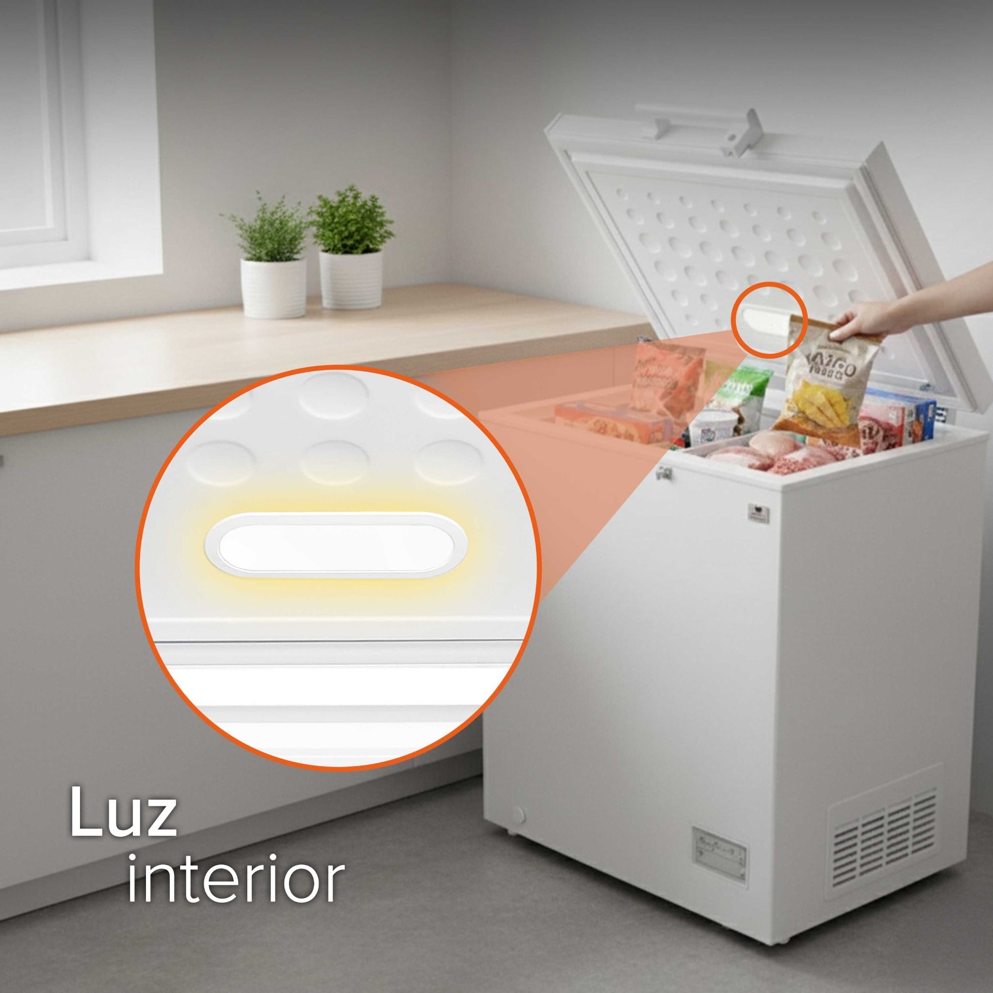 White Westinghouse Congelador 5 pies 145 L Modelo WWCCF05145LHWSD ruedas condensador interno control dual de temperatura canastilla interior cerradura con llave manija exterior