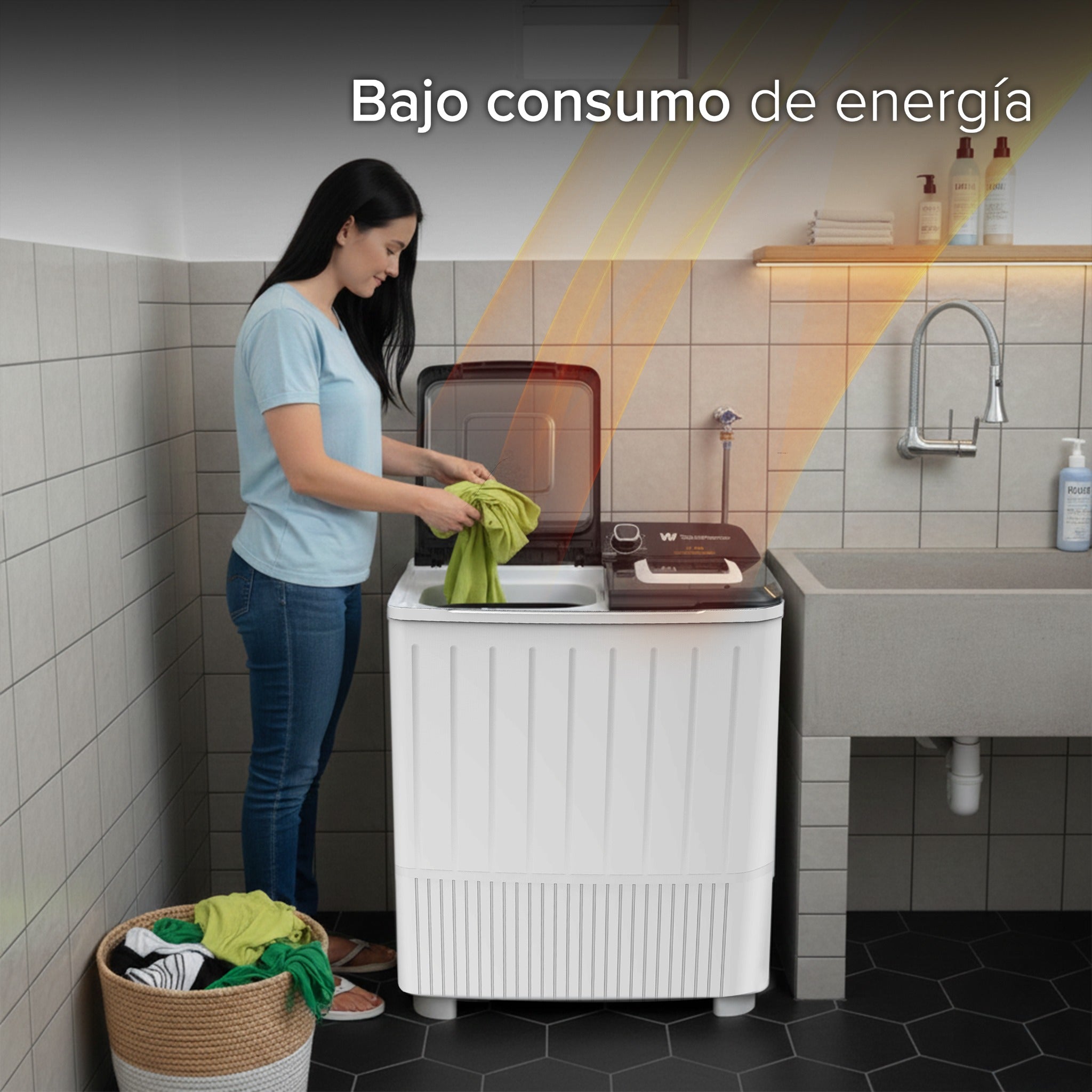 White Westinghouse Lavadora Doble Tina 13 kg WWXCTT23905BK Gabinete en polipropileno 4 niveles de agua 3 perillas de control Bajo consumo de energía Ahorro de agua