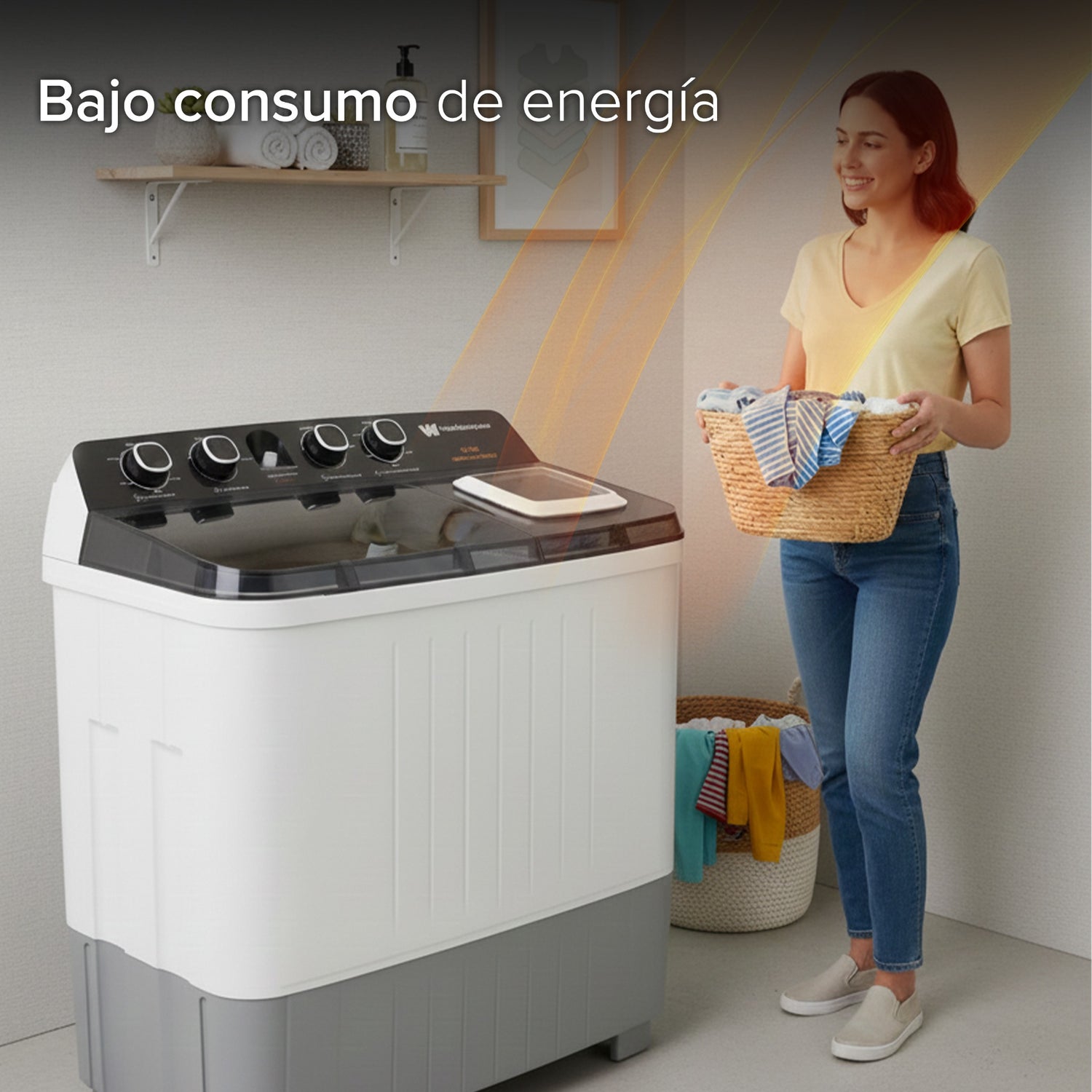 White Westinghouse Lavadora Doble Tina 15 kg WWXCTT251006QBK Gabinete en polipropileno 4 niveles de agua 4 perillas de control Bajo consumo de energía Ahorro de agua