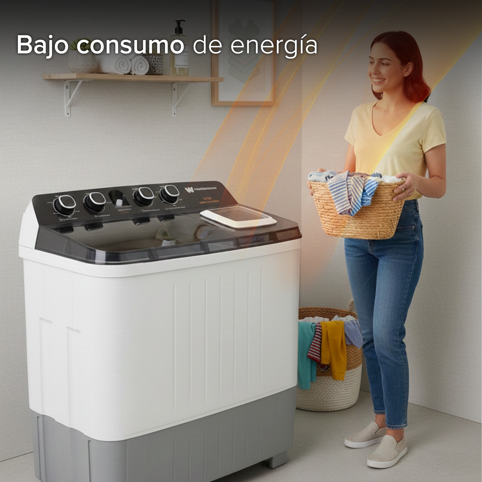 White Westinghouse Lavadora Doble Tina 15 kg WWXCTT251006QBK Gabinete en polipropileno 4 niveles de agua 4 perillas de control Bajo consumo de energía Ahorro de agua