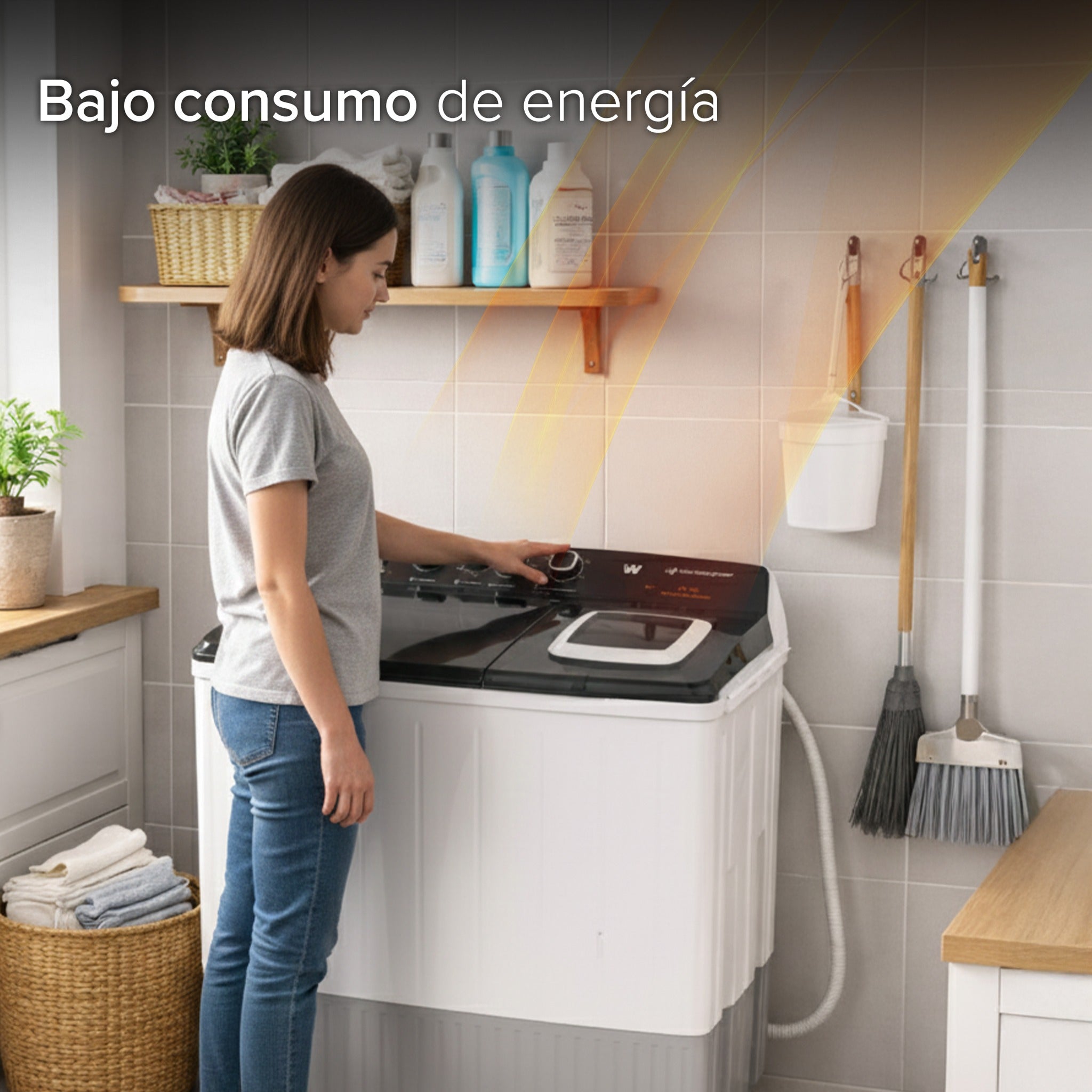 White Westinghouse Lavadora doble tina 19 kg WWXCTT301408QBK Gabinete en polipropileno 4 niveles de agua 4 perillas de control Bajo consumo de energía Ahorro de agua