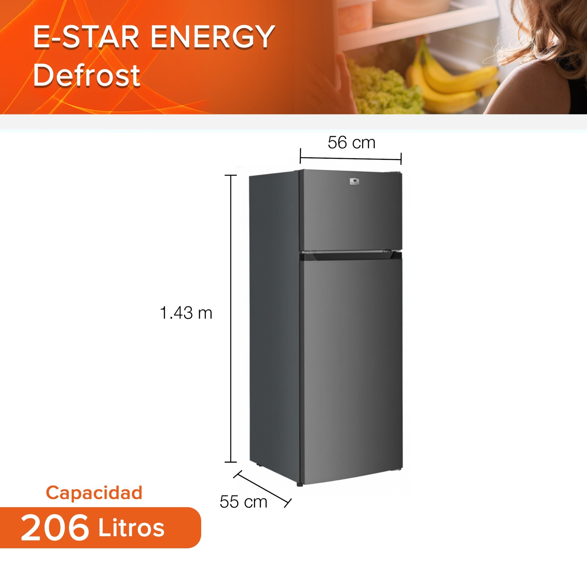 White Westinghouse Refrigerador 7.3 pies Top Mount 206 L 2 puertas control mecánico Defrost Energy Star condensador interno