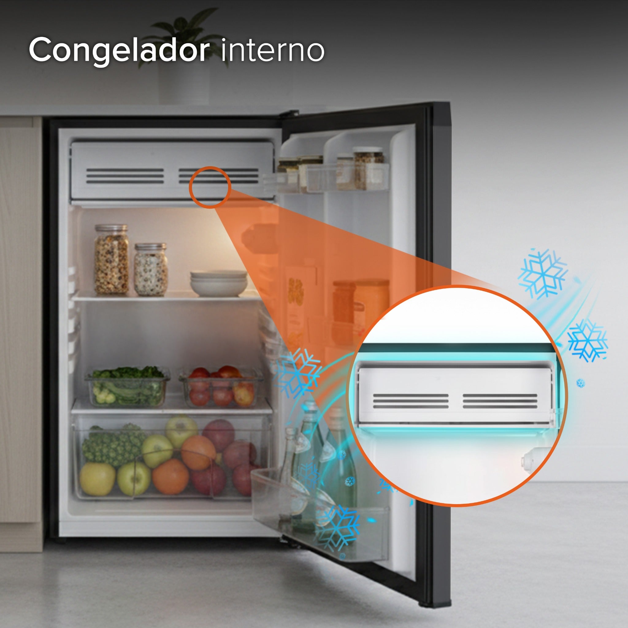 White Westinghouse Refrigerador Frigobar 4.4 pies 124L Modelo WWCR44124LHS Control mecánico de temperatura puerta reversible y luz interior condensador interno pata ajustable