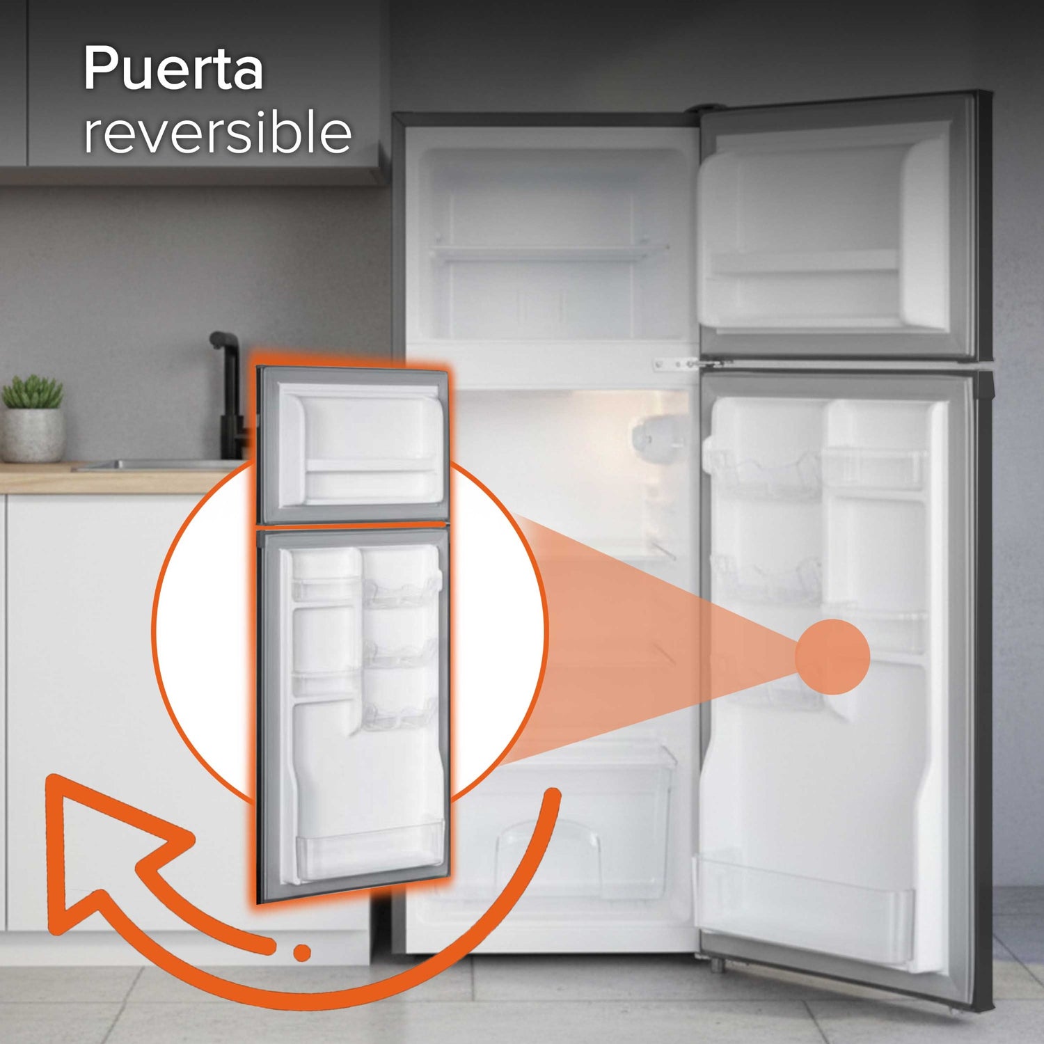 White Westinghouse Refrigerador Frigobar 4.4 pies 125L Modelo WWCR44125LHS Top Mount control mecánico de temperatura puerta reversible y luz interior condensador interno pata ajustable