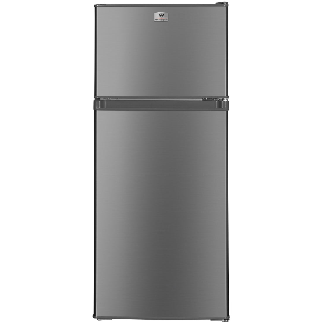 White Westinghouse Refrigerador Frigobar 4.4 pies 125L Modelo WWCR44125LHS Top Mount control mecánico de temperatura puerta reversible y luz interior condensador interno pata ajustable
