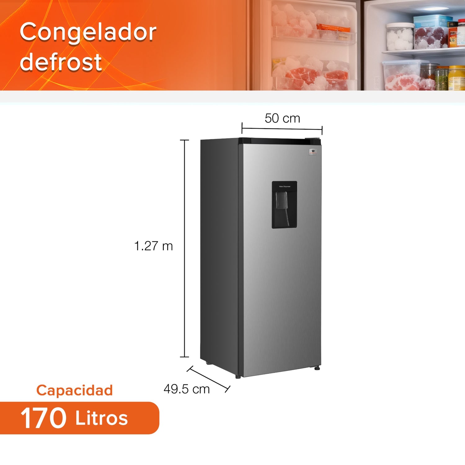 White Westinghouse Refrigerador Frigobar 6.1 pies 170L Modelo WWCR07170LHSWD Congelador interno Defrost despachador de agua control mecánico parrillas de vidrio templado