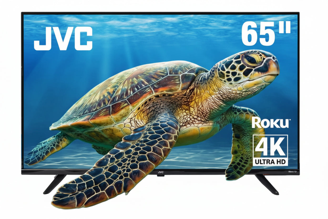 JVC Pantalla Smart TV 65 pulgadas 4K UHD LED Frameless Roku TV Dolby Audio WiFi 4 HDMI 2 USB AV Netflix YouTube Prime Video Modelo SI65URF