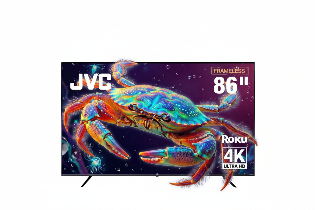 JVC Pantalla Smart TV 86 pulgadas 4K UHD LED Frameless Roku TV WiFi 4 HDMI 2 USB AV Netflix YouTube Prime Video Modelo SI86URF