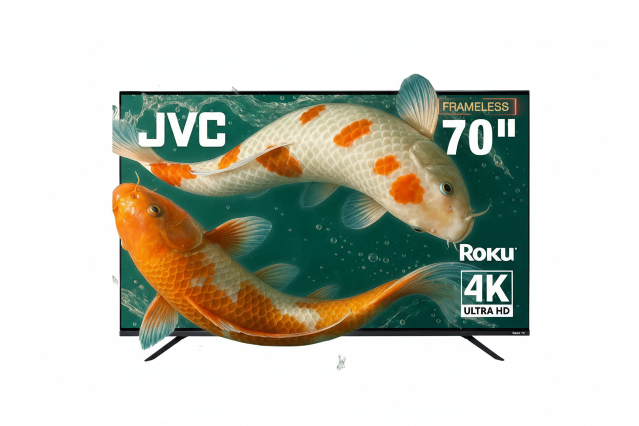 JVC Pantalla Smart TV 70 pulgadas 4K UHD LED Frameless Roku TV Dolby Audio WiFi 4 HDMI 2 USB AV Netflix YouTube Prime Video Modelo SI70URF