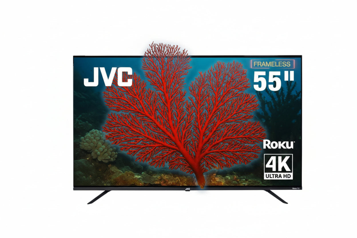 JVC Smart TV 55 pulgadas 4K UHD LED Frameless Roku TV Dolby Audio WiFi 4 HDMI 2 USB AV Netflix YouTube Prime Video Modelo SI55URF