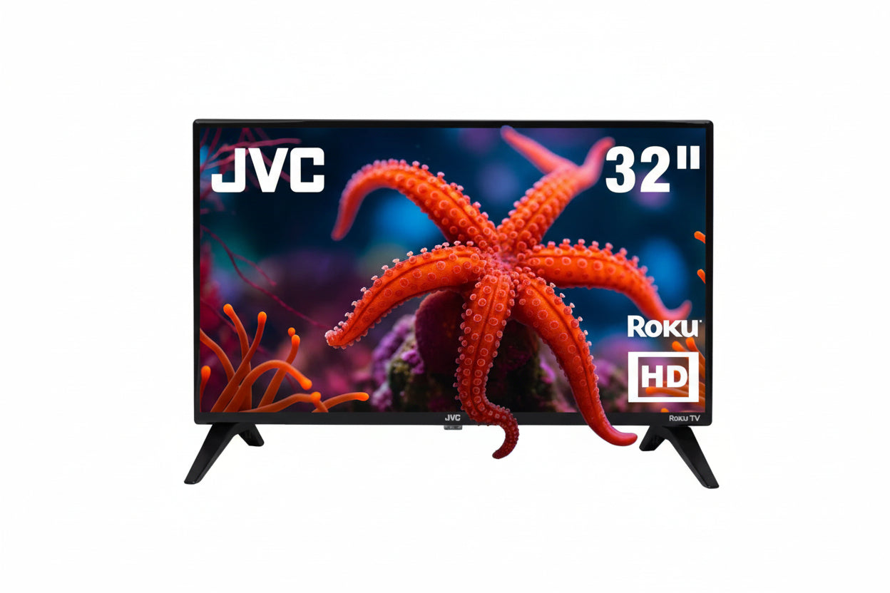 JVC Pantalla Smart TV 32 pulgadas HD LED Roku TV Dolby Audio WiFi 3 HDMI 1 USB AV Netflix YouTube Prime Video Modelo SI32R